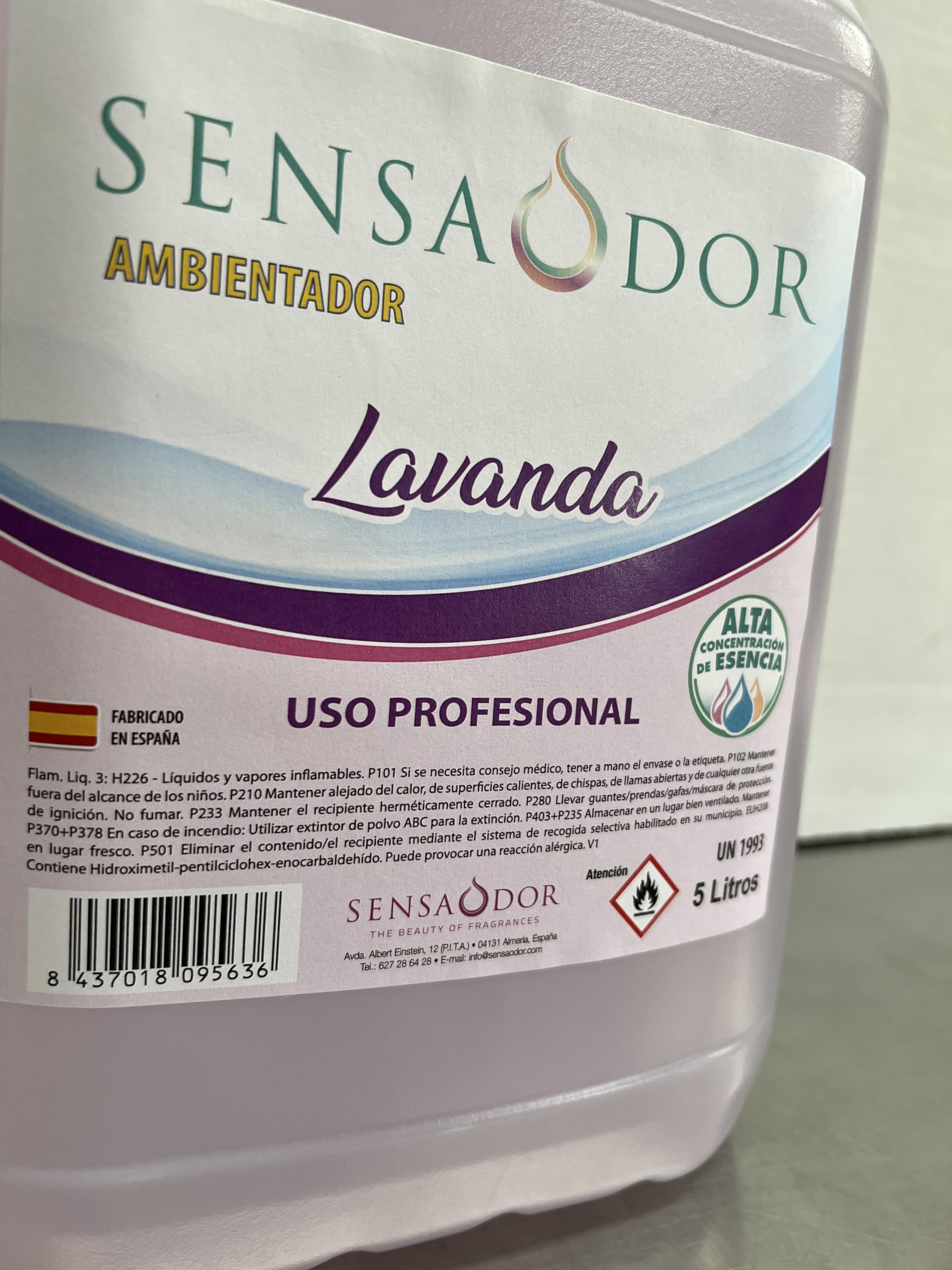 Ambientador Lavanda SENSAODOR, 5 Litros, Morado, Garrafa, Profesional, Empresas, Negocio, Limpieza, Neutralizador, Quitaolor, Buen olor, Aromatizador