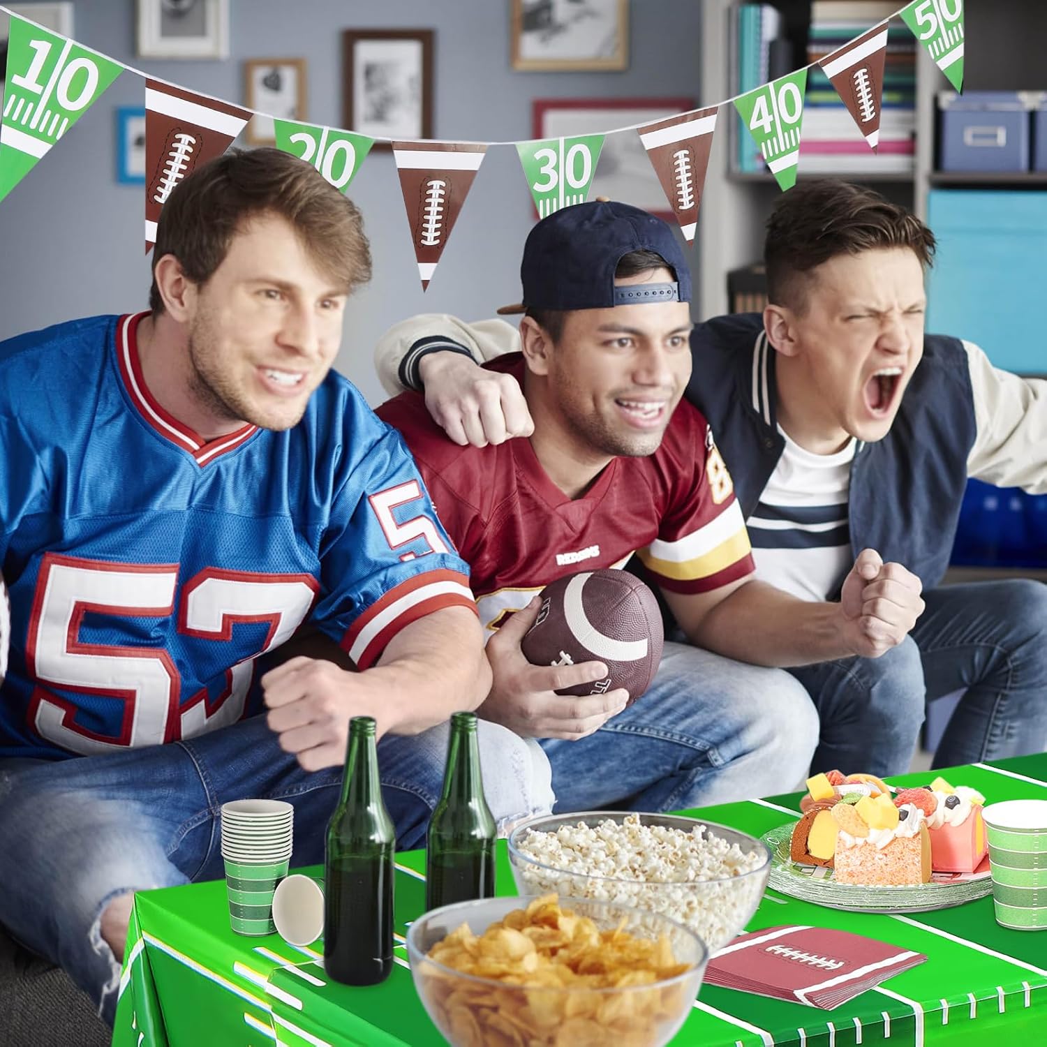 Football Party Decorations, Football Party Supplies Kit Serve 24 Includes Football Tablecloth Plates and Napkins Cups Banner Hanging Swirls for Football Birthday Game Day Tailgate Party Decorations