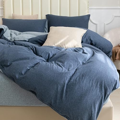 Miniatura 9 de PURE ERA Jersey Knit Duvet Cover Set 100% T-Shirt Cotton Super Soft Comfy 3pc Bedding Set with Zipper (Solid Off White, King)