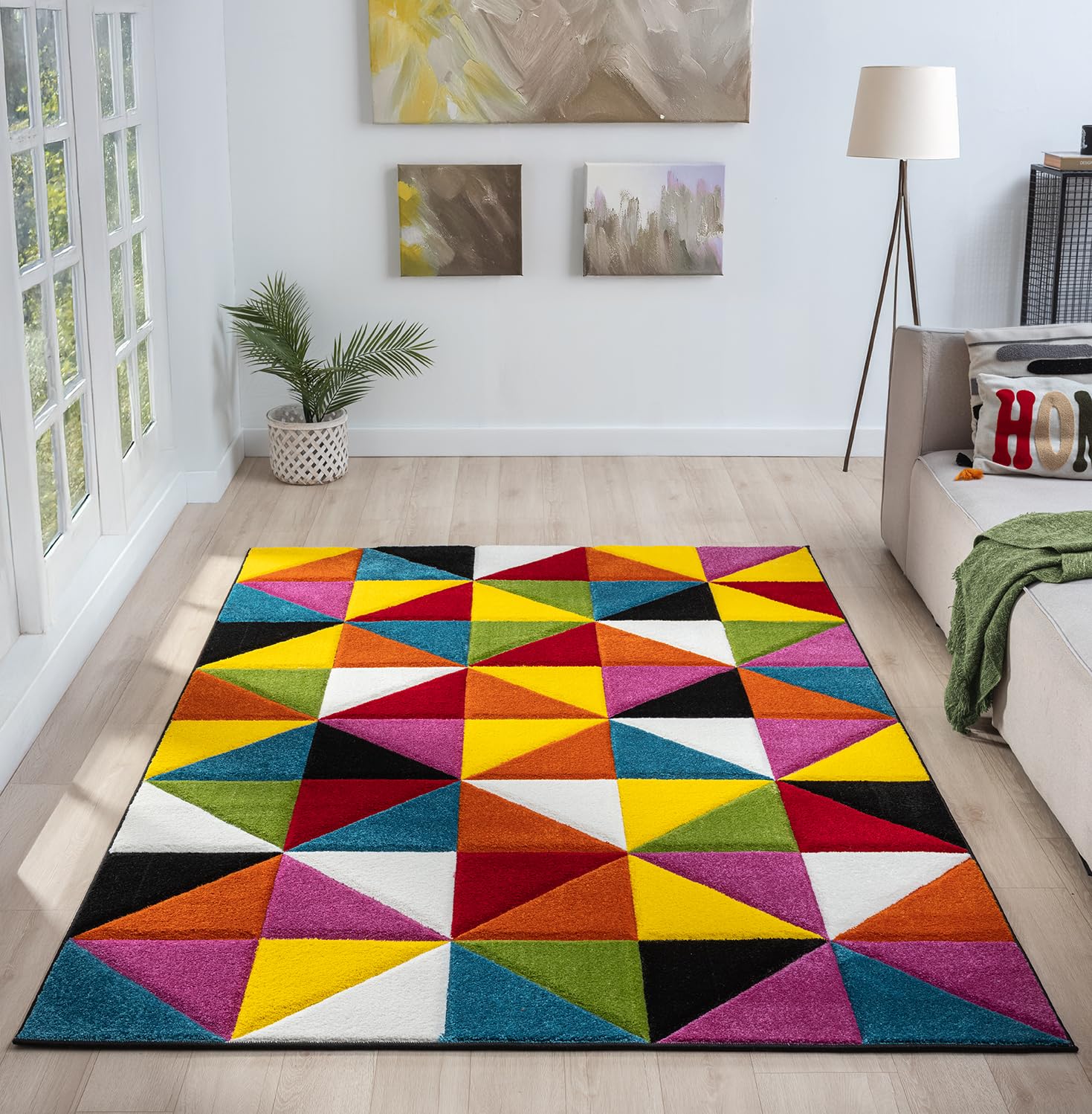 Lord of Rugs Quality Handcarved Geometric Design Rainbow Bedroom Living Room Multi Coloured Rug Destin Multi Small 80x150 cm (2'6"x5') — image 1