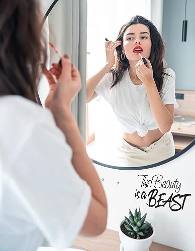 Miniatura 2 de Calcomanías de pared con cita motivacional de autoestima "This Beauty is a Beast" para espejo, ventanas o paredes, decoración #6280 (negro, 4