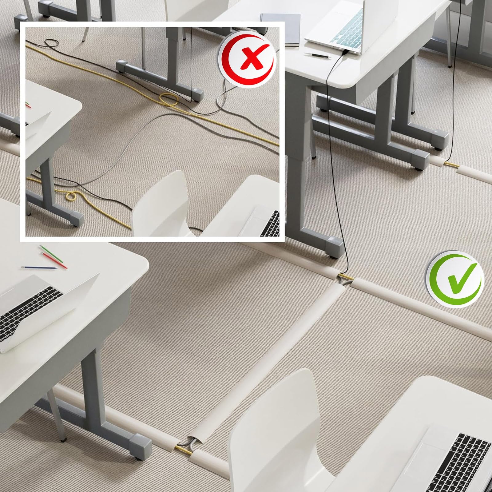 Canalina Passacavi Adesiva, Cable Management, Coperture for Cavi for Cavi sul Pavimento, Copertura for Cavi in ​​PVC Morbido Autoadesivo for Casa, Ufficio, Palestra, Ristorante