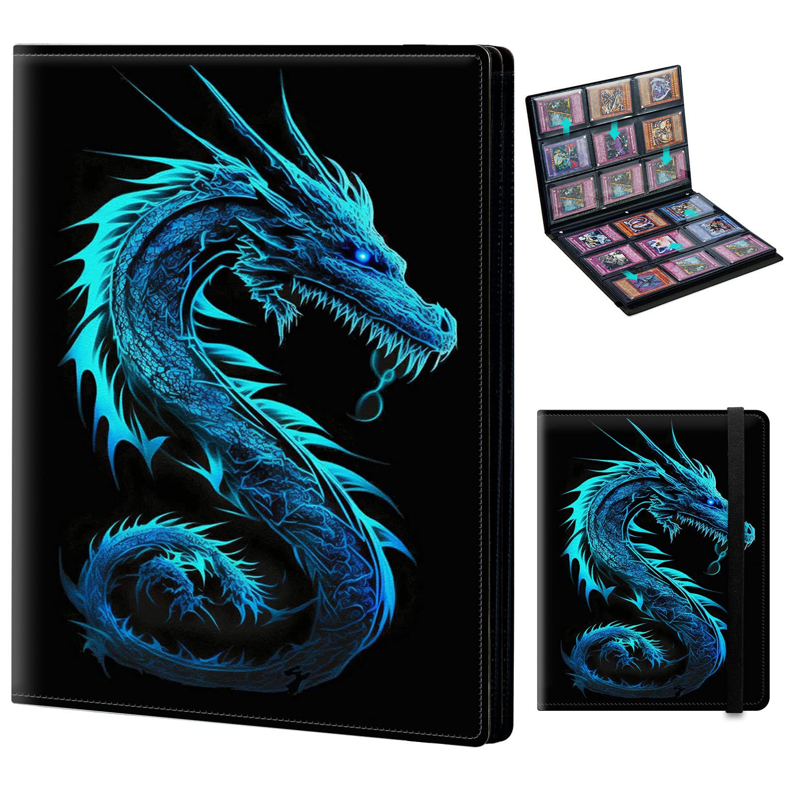 Amazon.com: Trading Card Binder 9-pocket Card Holder Binder for Baseball  Football Hockey Sport Mtg TCG YUGIOH Card Binder Album 900 Cards Side Load  + Elastic Band-Blue neon dragon : Toys & Games