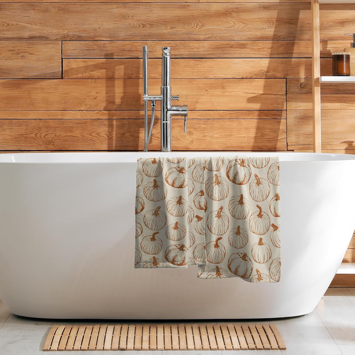 Fall Thanksgiving Pumpkin Hand Towels for Bathroom Set of 2 Burnt Orange Cream Autumn Harvest Theme Print Holiday Decorative Handtowels Soft Absorbent Bath Towel for Home Guest Room Hotel Gym Spa - Image 7