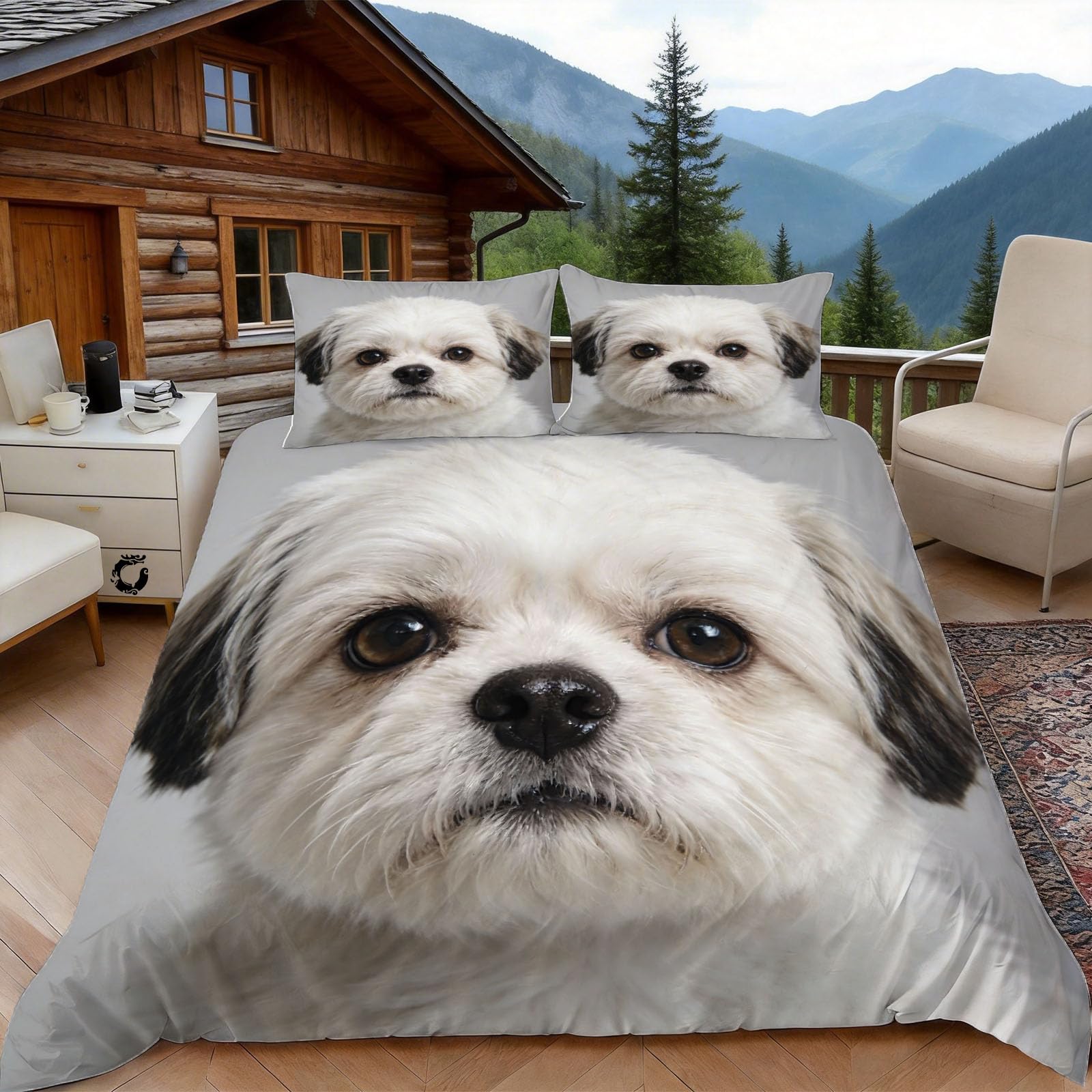 3D Single Duvet Cover Set 3D Printed Shih Tzu Bedding, Pet Dog Pattern Soft Microfibre Duvet Cover Sets Quilt Cover and Pillow Set with Zipper 3 Pcs