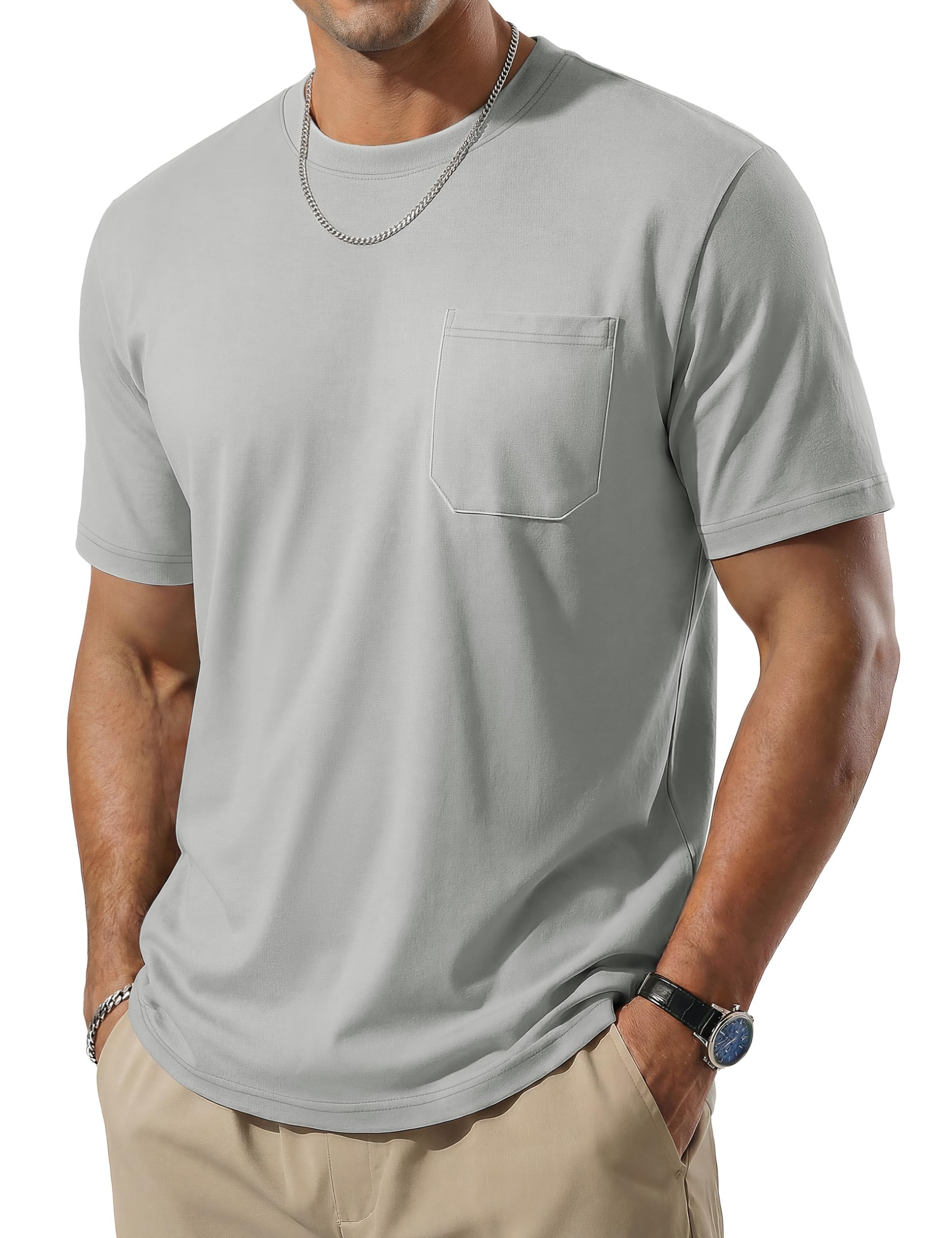TACVASEN Herren T-Shirt Kurzarm Rundhals Sommer Hemd Freizeit mit Taschen Atmungsaktiv Basic Shirt UV Schutz Schnelltrocknend