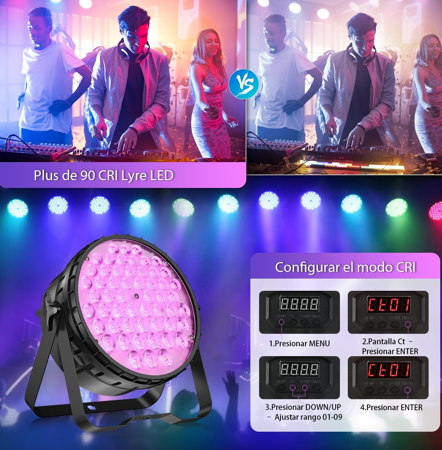 Luz PAR LED 54 * 4W, Betopper Luz Escénica Profesional RGBW 4en1, 5000 Lumen Alto CRI 90, Iluminación para Fiestas, DJ, Discoteca, Fotografía, Bodas y Eventos (1)