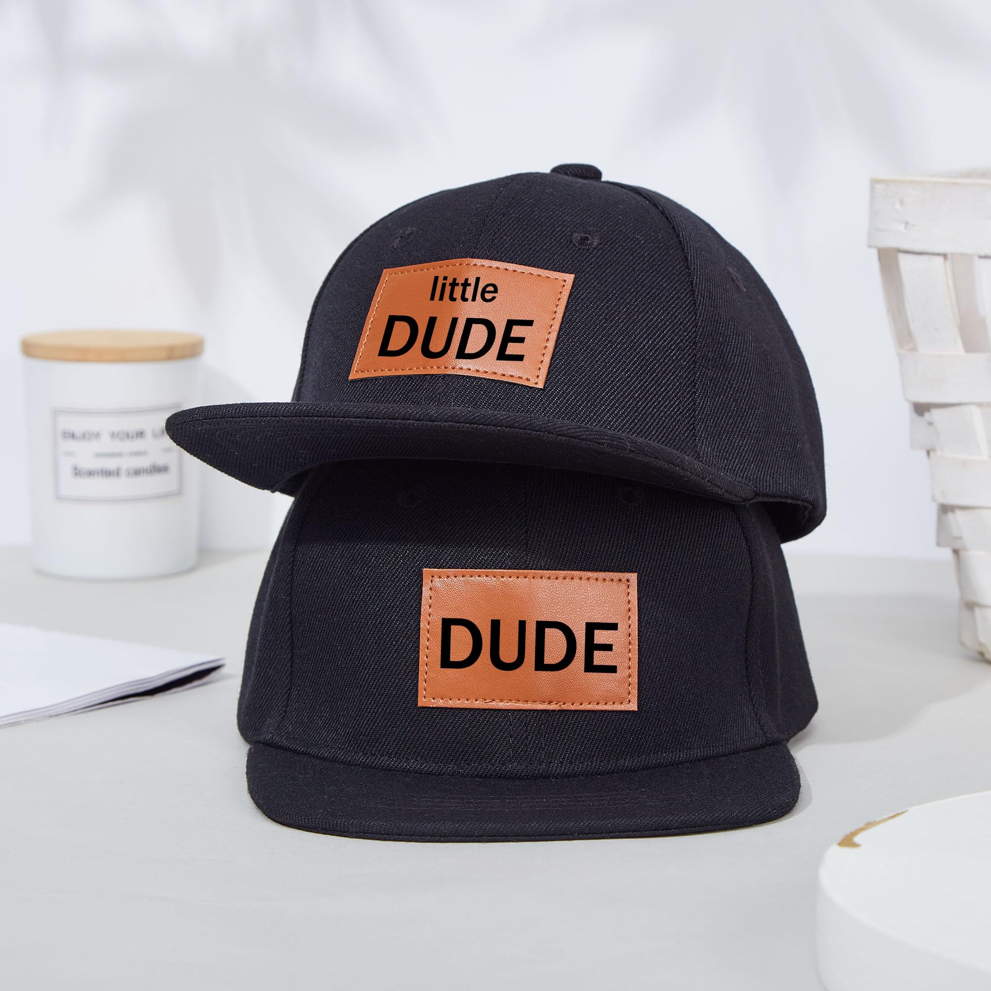 Father Son Matching Hats, Dude, Little Dude Snapback Set Adjustable Toddler Baby Hat Kid Baseball Caps, Gift for Dad Son Black