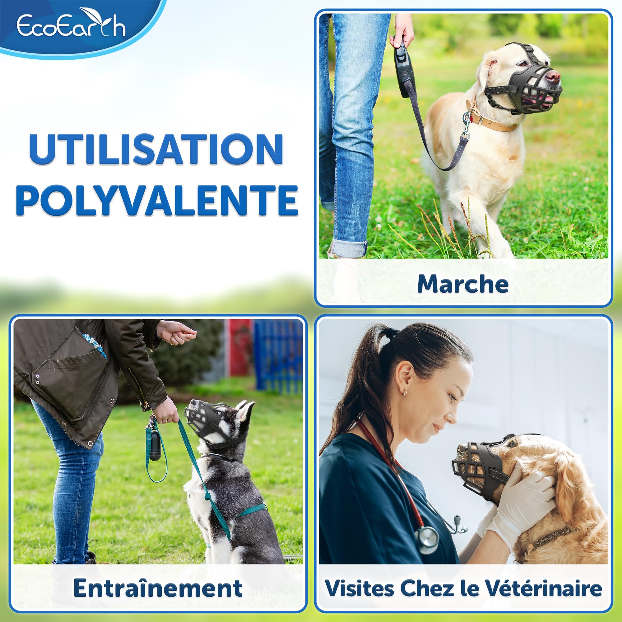 EcoEarth Muselière pour Chien - Muselière Panier Durable pour Chiens de Grande Taille - Grande, Noire - Protège-Dents réglable et Respirant pour empêcher Les morsures et Les aboiements
