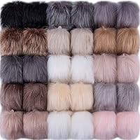Vista 8 de SIQUK 30 pompones de piel sintética para manualidades, pompón esponjoso de piel de zorro con lazo elástico para sombreros, llaveros, bufandas
