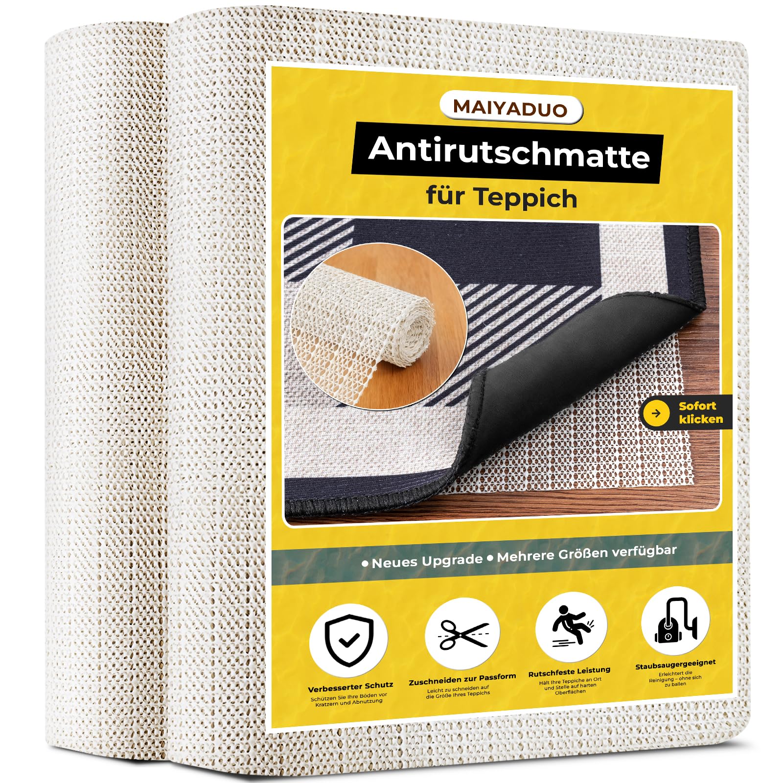 MAIYADUO Antirutschmatte für Teppich 100 x 150 cm, Teppich Antirutschunterlage, Rutschmatte Teppichunterlage rutschfest Teppichstopper, Anti Rutsch Matte Mehrzweck für Schubladen Regale Tablett Auto