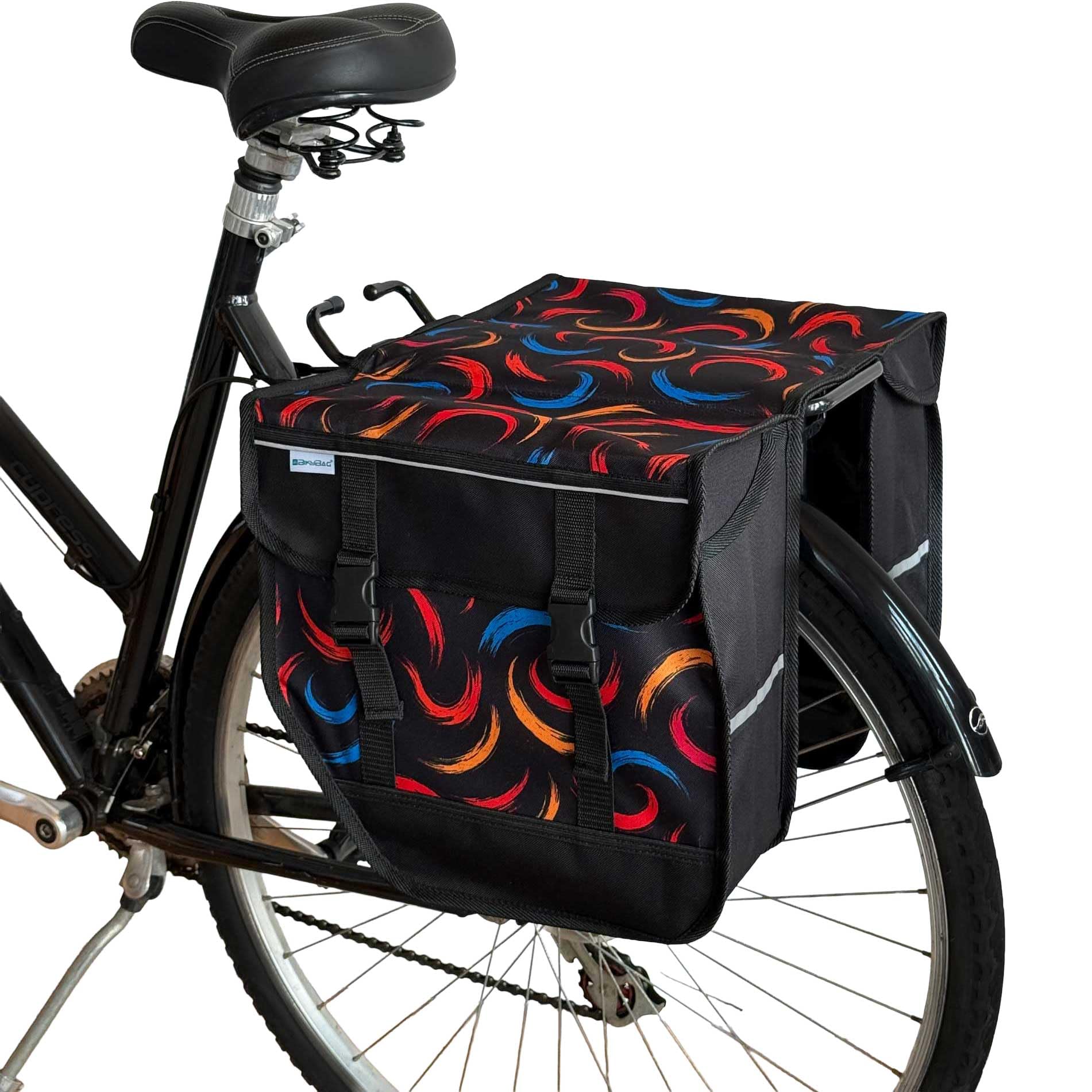 BikyBag Model M - Double Pannier Bag 28L Large Capacity - Water-Resistant Rear Rack Bicycle Luggage with Heel-Clearance Design (Brushstroke)