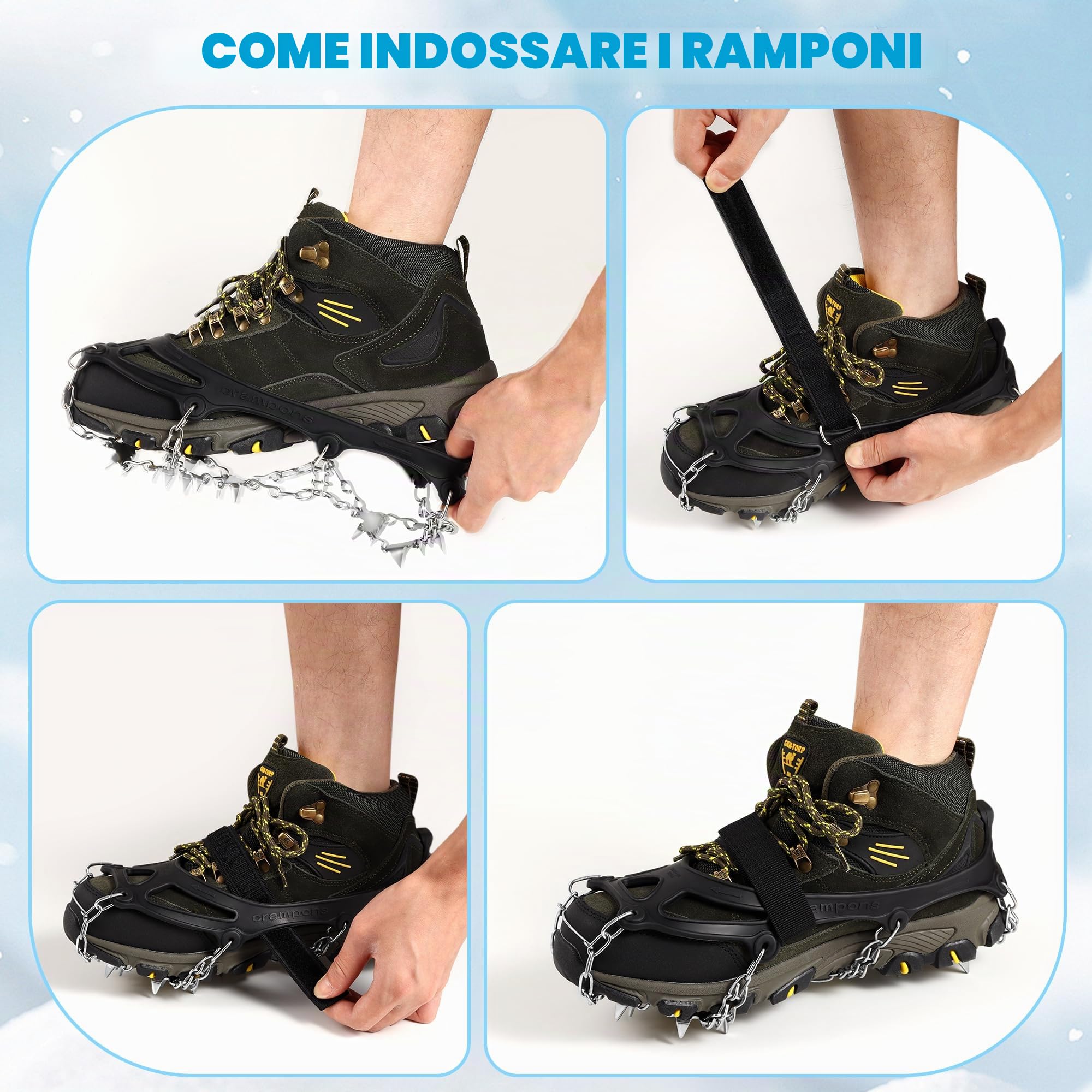 Ramponi per Scarponi, 24 Denti Ramponcini Inossidabile Picchi da Neve Ramponi, Ramponi da Ghiaccio per Trekking Escursionismo Campeggio Alpinismo Camminare su Neve e Ghiaccio