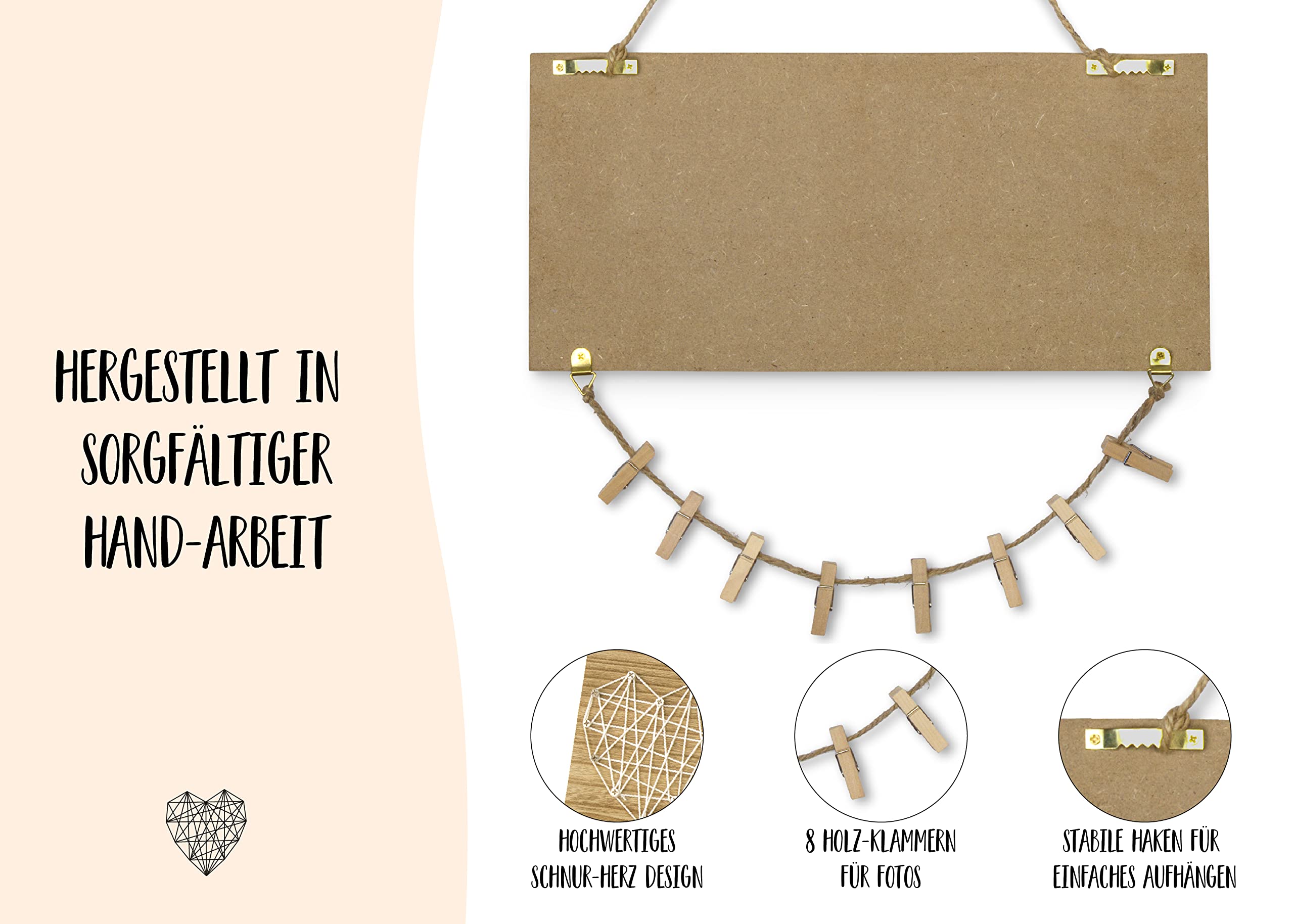 Oma wir haben Dich lieb | Oma Geschenk, Geburtstagsgeschenk | Holzschild, Fotoseil und Holz Klammern | Tolles Geschenk für Oma zum Geburtstag, Muttertag oder Weihnachten
