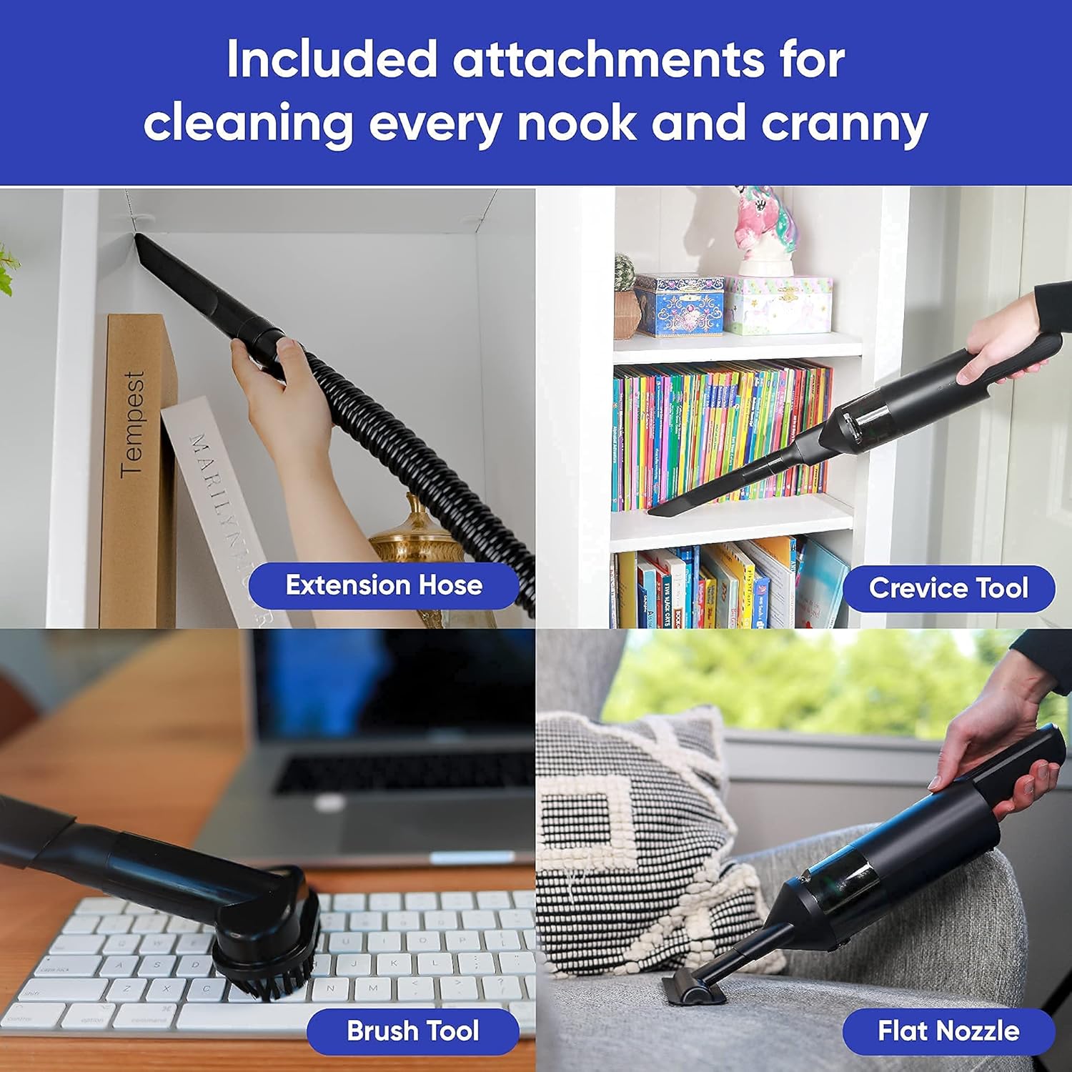 WYZE Handheld Vacuum, Strong Suction 16,800Pa Cleaning Power from Home to Car,100,000RPM Motor & Black Vac Cleaners with Washable HEPA Filter, 30 Mins Working Time Per Charge with Multiple Attachments : Automotive