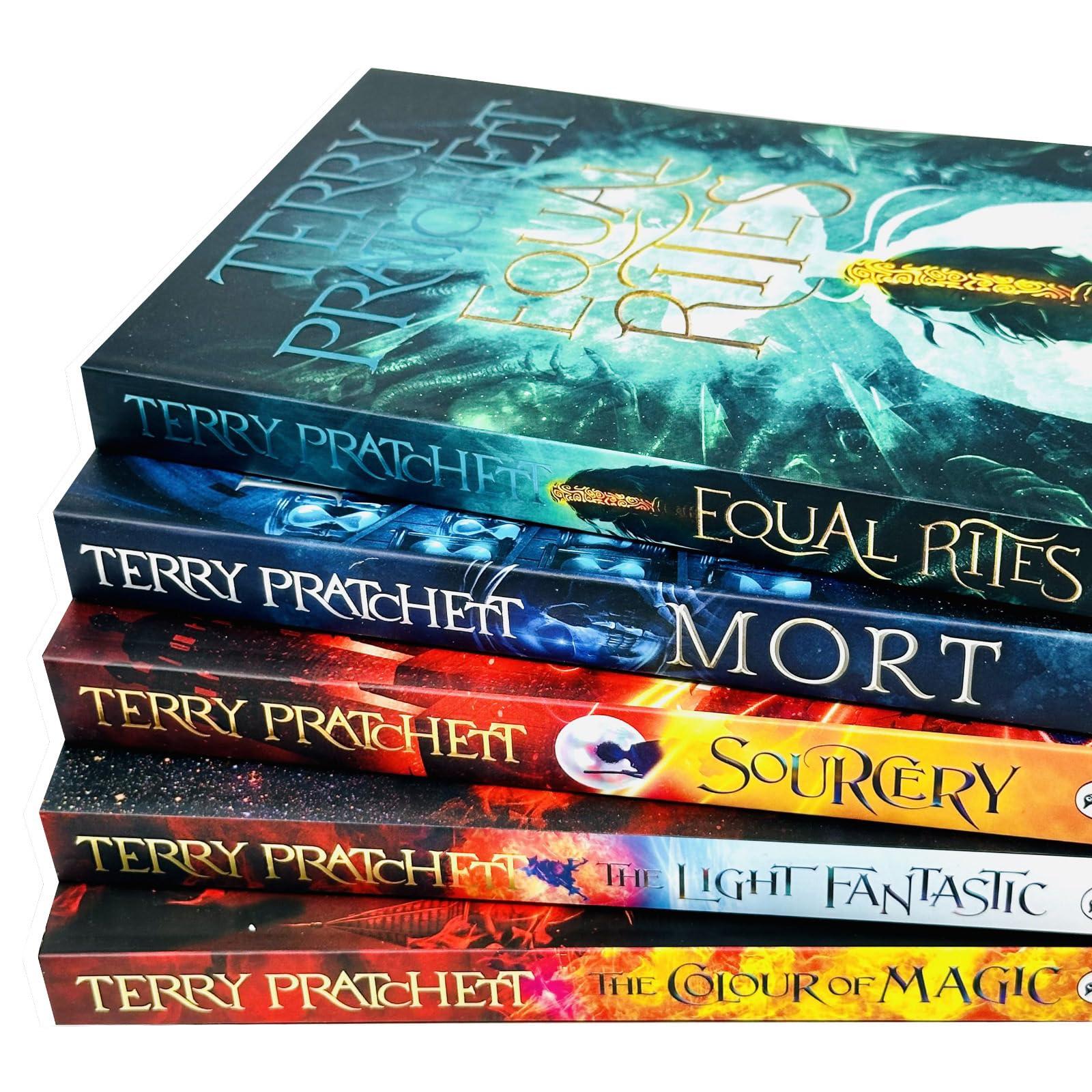 Terry Pratchett Discworld Novels Series 1 - 5 Books Collection Set (The Colour Of Magic, The Light Fantastic, Equal Rites, Mort, Sourcery)