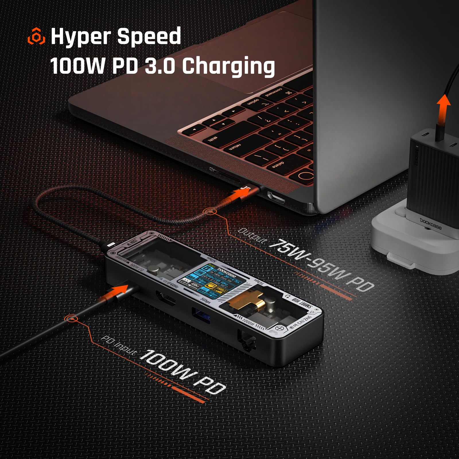 DOCKCASE Explorer Edition USB C Smart Hub 6 en 1, 1 puerto Gigabit Ethernet, adaptador multipuerto HDMI 4 K a 60 Hz, PD 3.0 100 W, 2 USB-A 3.2, 1 puerto USB-C, base USB C para MacBook Pro/Air, Dell