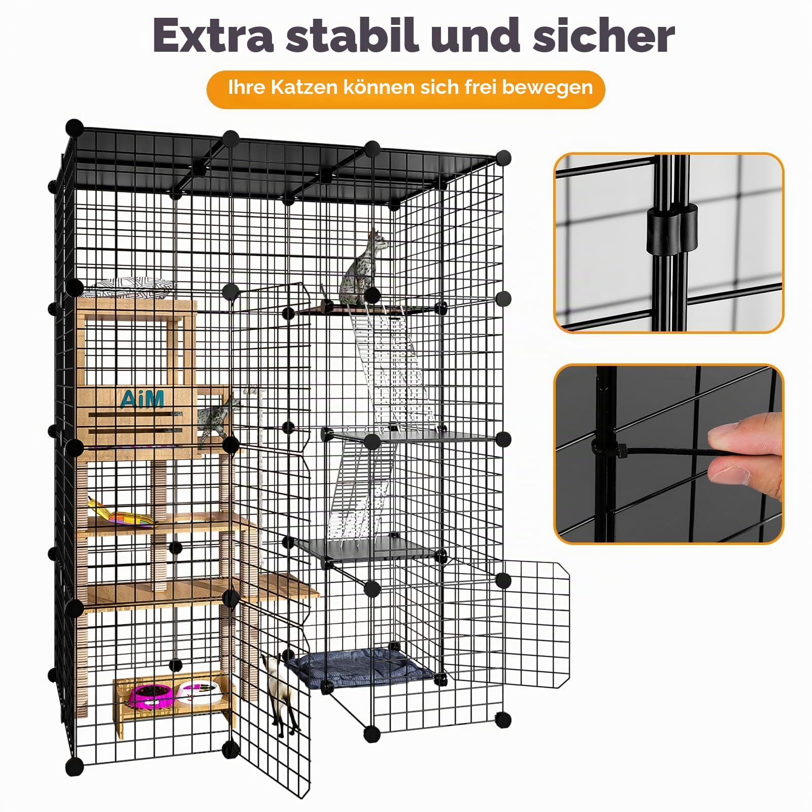 PAWING Großes Katzengehege - DIY Catio ideal für 1-3 Katzen, Indoor & Outdoor, Abnehmbarer Metalldraht-Zwinger, 2x3x4 Übungsplatz