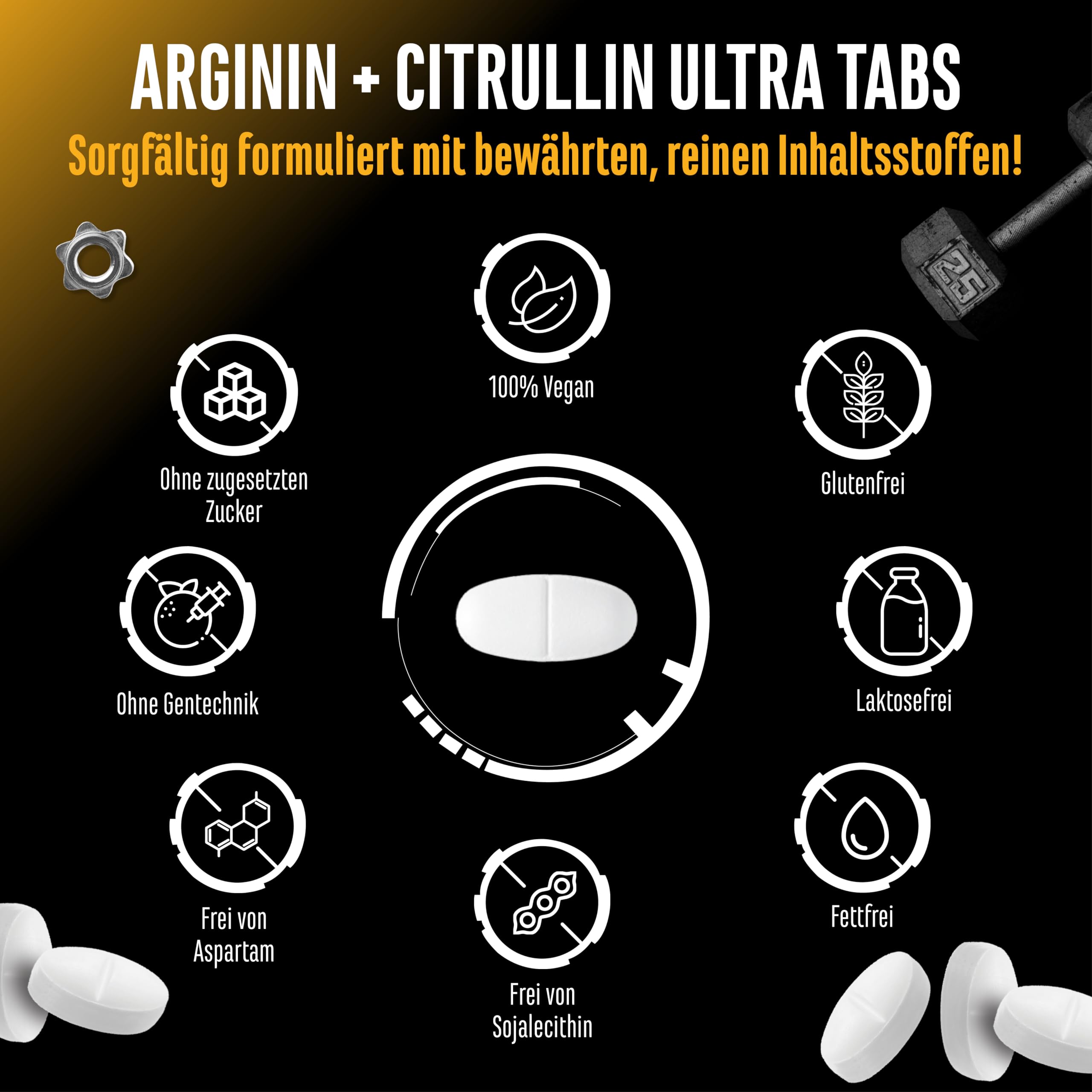 GEN GERMAN ELITE NUTRITION L-Arginin + L-Citrullin Ultra Tabs 300 Tabletten | 1100 mg, 6600 mg Tagesportion, Arginin Base, Citrullin Malat 2:1, vegan