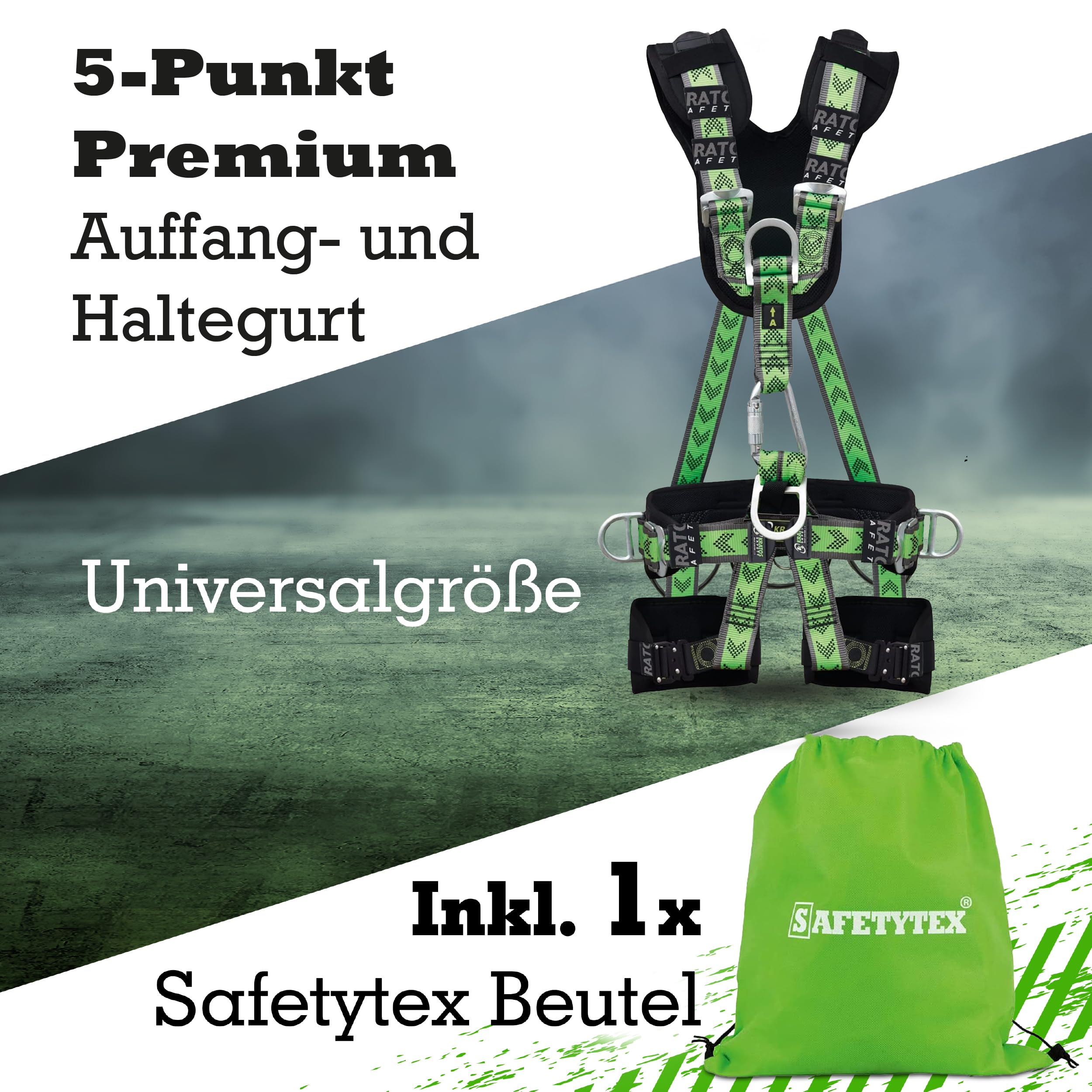 Safetytex 5-Punkt Premium Auffang- und Haltegurt - Fallschutz EN 361 EN 358 EN 813 - Bandfalldämpfer Tragkraft 140 kg - Absturzsicherung