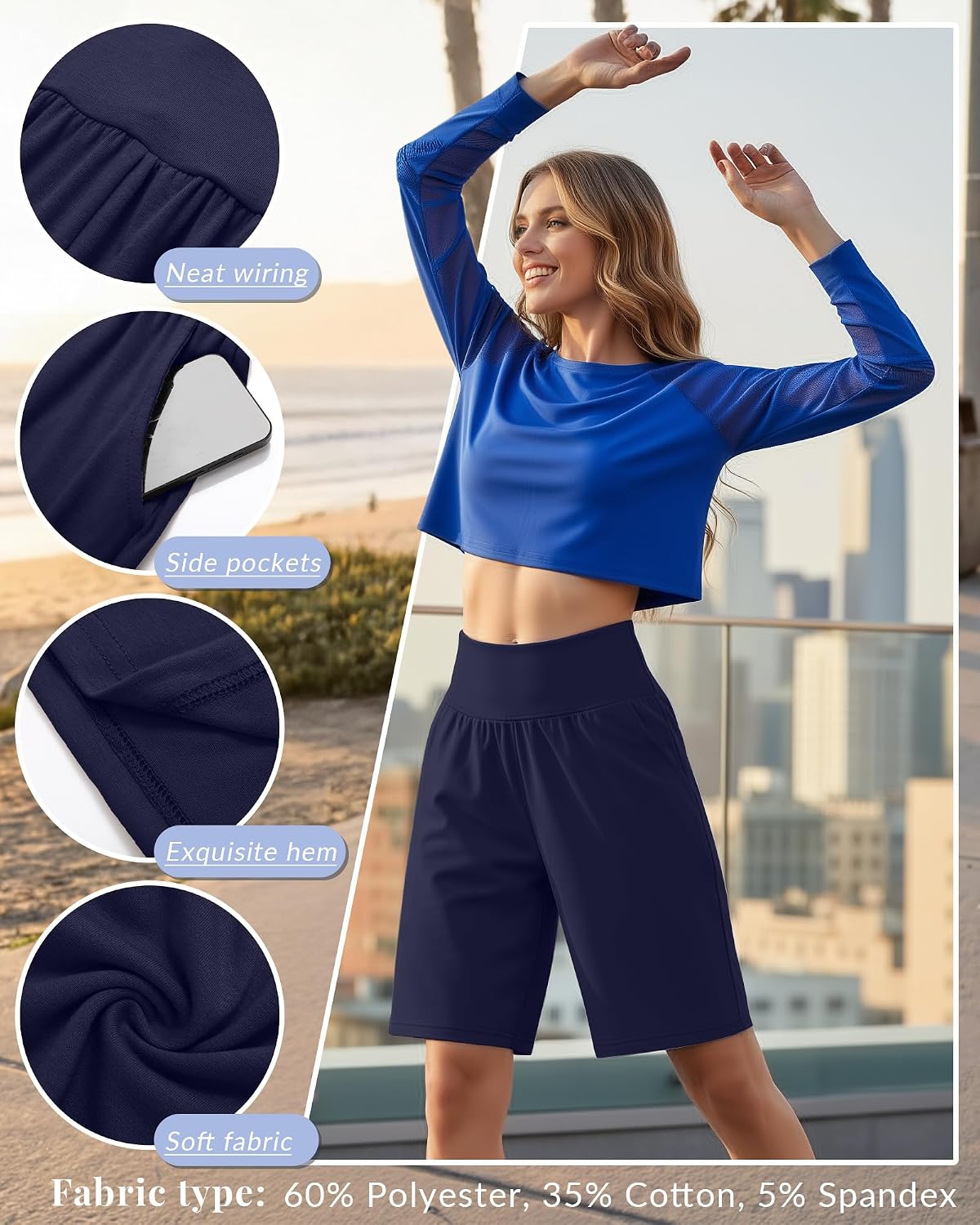 Neer 3 Pack Women's Bermuda Shorts, High Waist Basic Stretch Casual Bottoms Knee Length Summer Athletic Short with Pockets