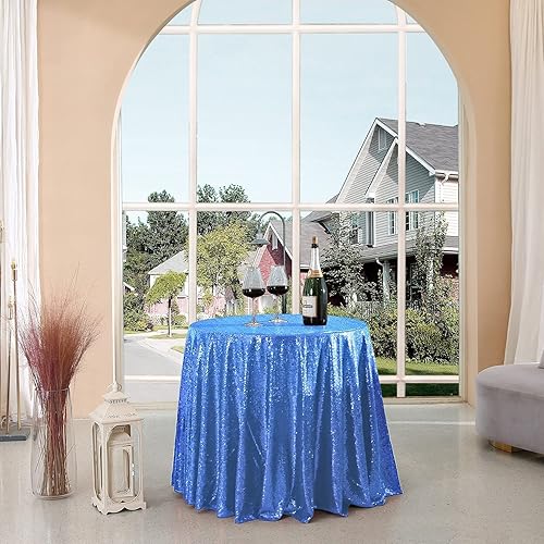 Miniatura 6 de Mantel redondo de lentejuelas azul claro de 72 pulgadas con purpurina para Navidad, boda, cumpleaños, baby shower, vacaciones, eventos, fiestas,