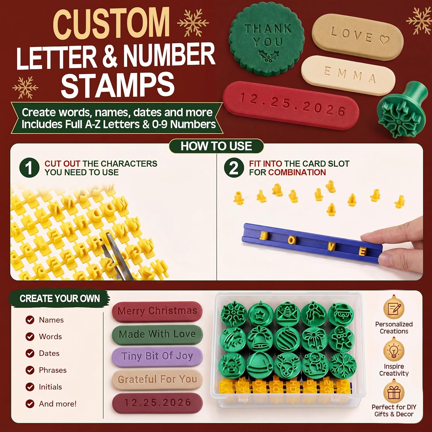 30 Pcs Christmas Clay Modeling Stamp Set 72 Letters with Box