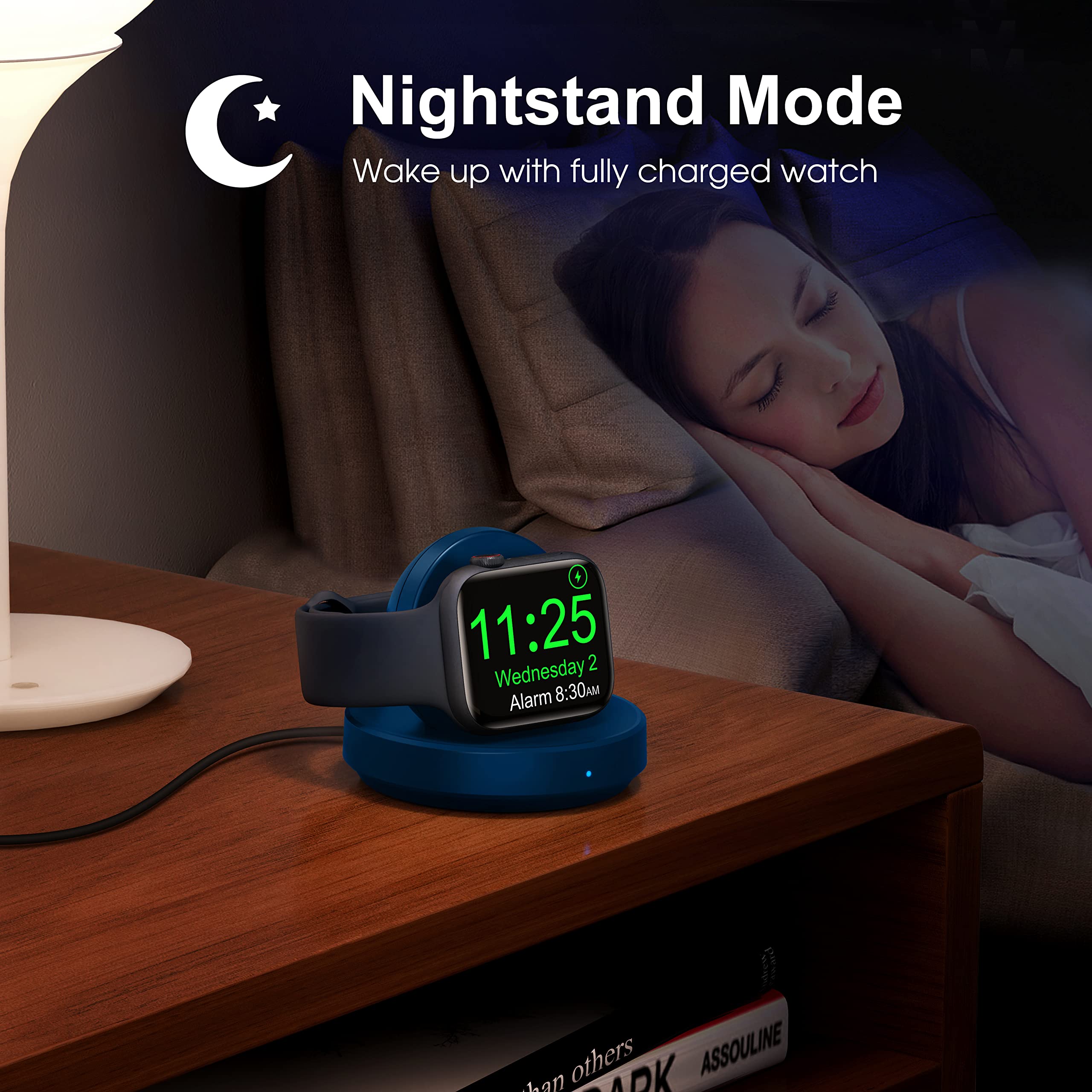 ZAPOGO Przenośna magnetyczna stacja ładująca do zegarka Apple Watch, bezprzewodowa szybka ładowarka stojak z kablem do ładowania, uchwyt na stolik nocny, kompatybilny z Apple Watch 10 9 8 7 SE 6 5