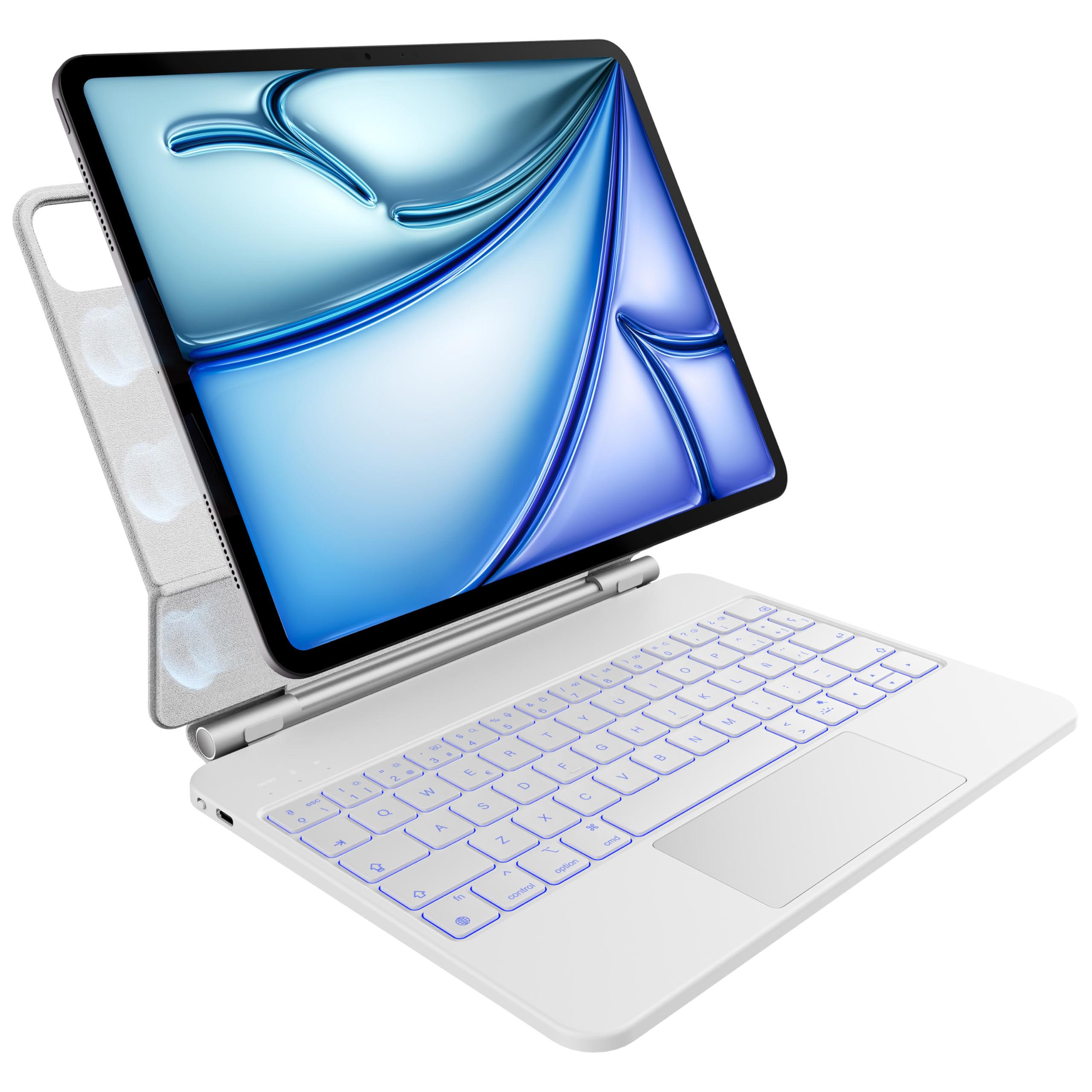 Teclado para iPad Air de 11 Pulgadas (M3 2025 y M2 2024),iPad Air 5ª/4ª Gen y iPad Pro de 11 Pulgadas 4ª,3ª,2ª,1ª Gen,retroiluminación,Panel táctil multitoque,diseño magnético Flotante,Blanco