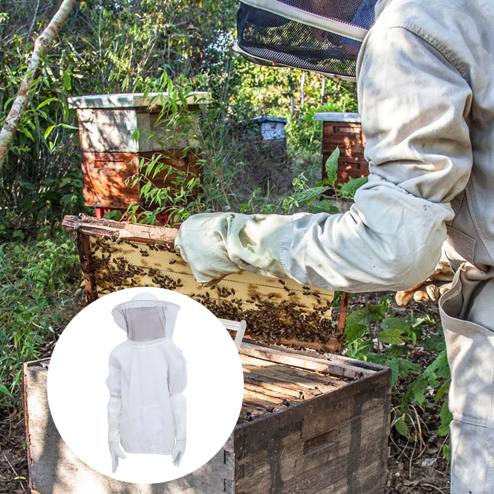 YARNOW Imkeranzug mit Imkerhandschuhen aus Strapazierfähigem Polyester und Wildleder Atmungsaktiver Imkerhut mit Schutznetz Bienenstichschutz für Imkerei und Bienenzucht
