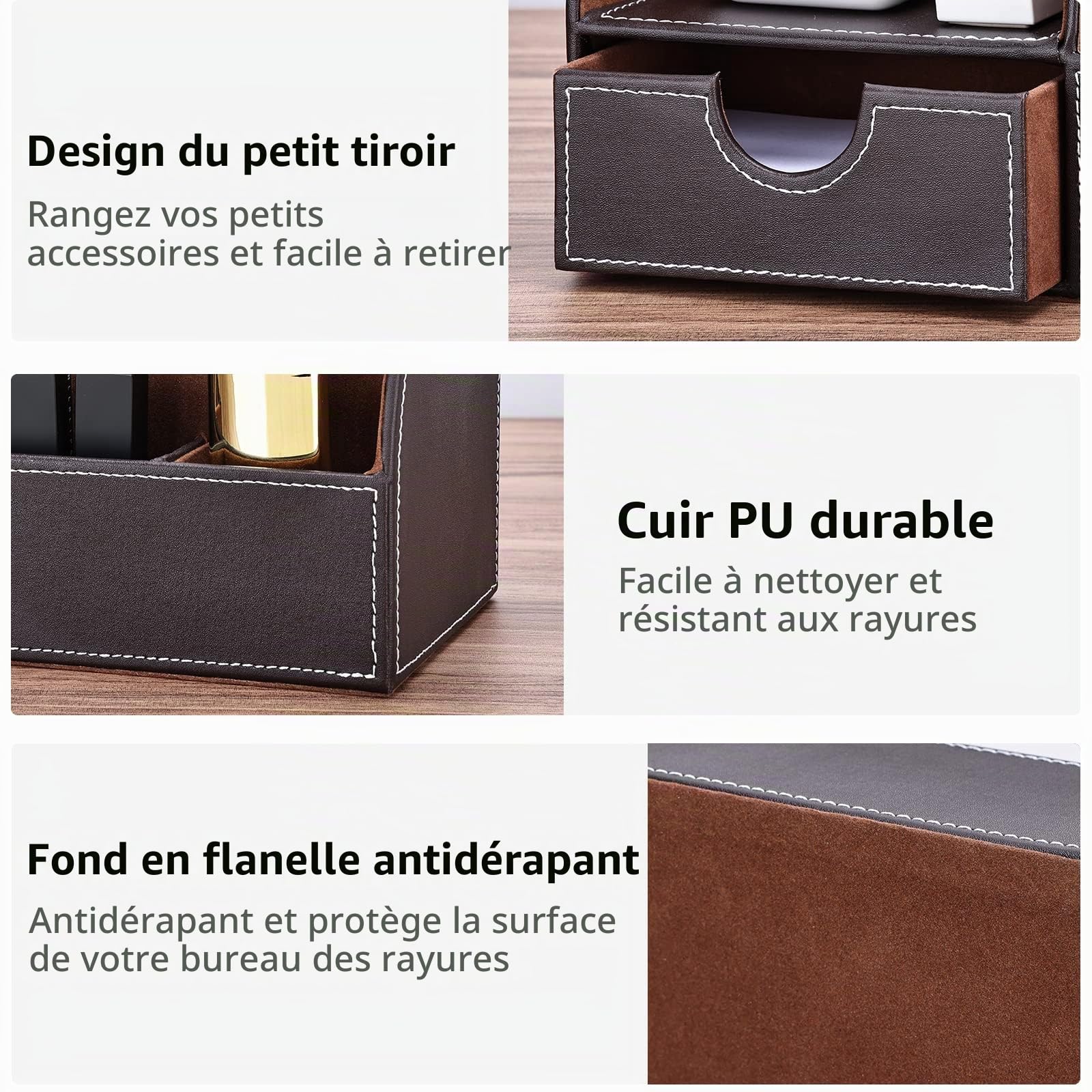 KINGFOM™ 7 Compartiments en PU Cuir Multi-Fonctionnels Organisateur de Bureau