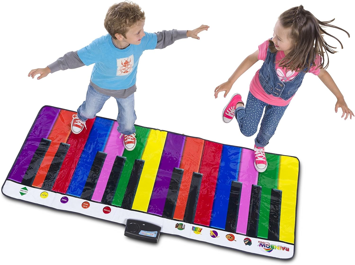 HearthSong 730526 Giant Piano for Kids, Musical Dance Keyboard Floor Mat, 5 Instrumental Sounds, 6 Song Cards, Color Coordinated Keys, Record and Play Back, 6' L x 2 1/2' W