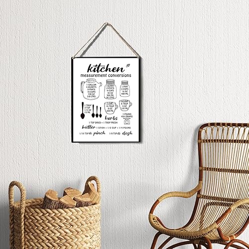 Miniatura 3 de Xiolcxdr Divertido letrero de cocina, decoración de medición de cocina, conversiones, placa de madera para colgar en la pared, carteles para colgar