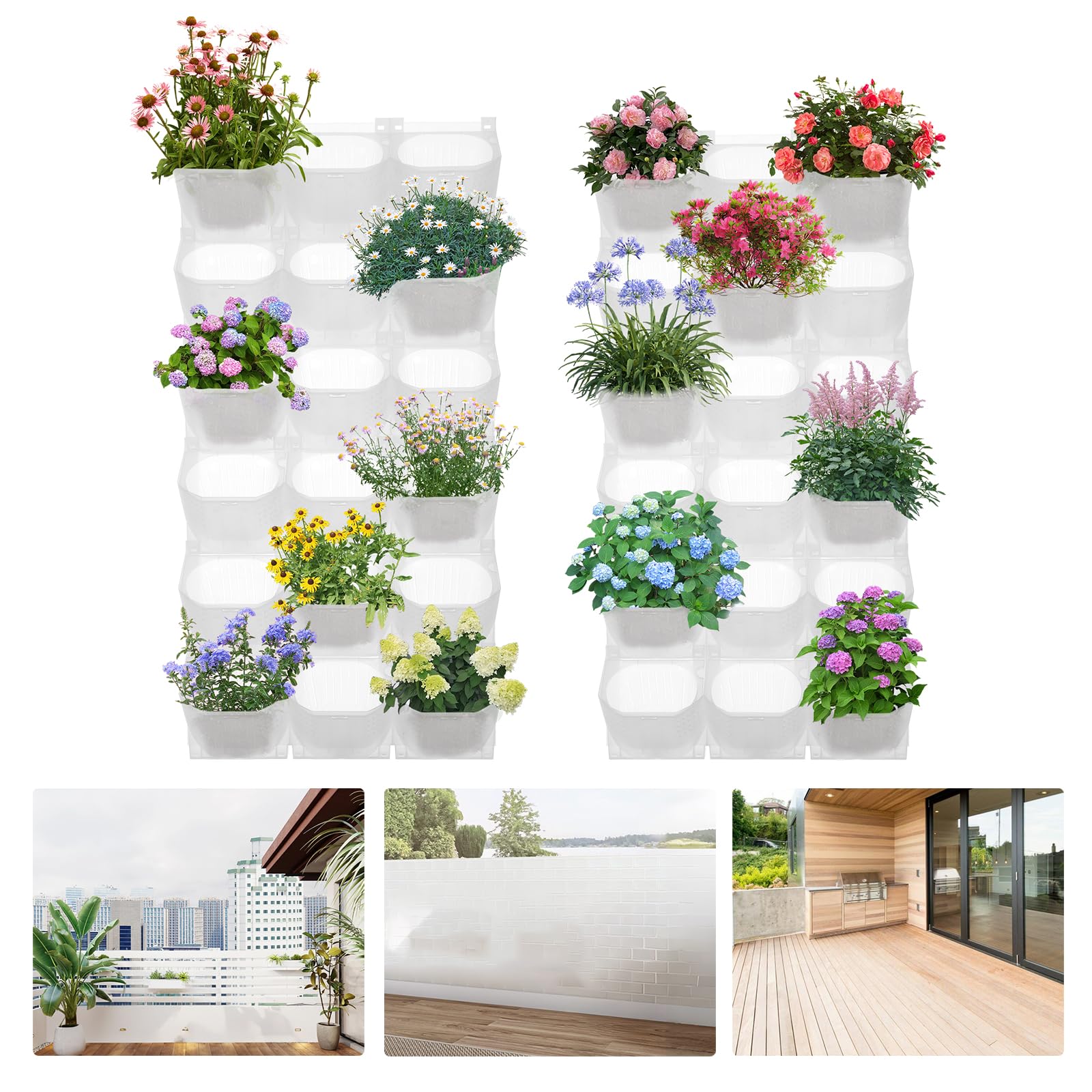 Fioriera da parete con 36 vasi, vasi da fiori con meccanismo di irrigazione automatico, per esterni, compresi giardini, terrazze (bianco)
