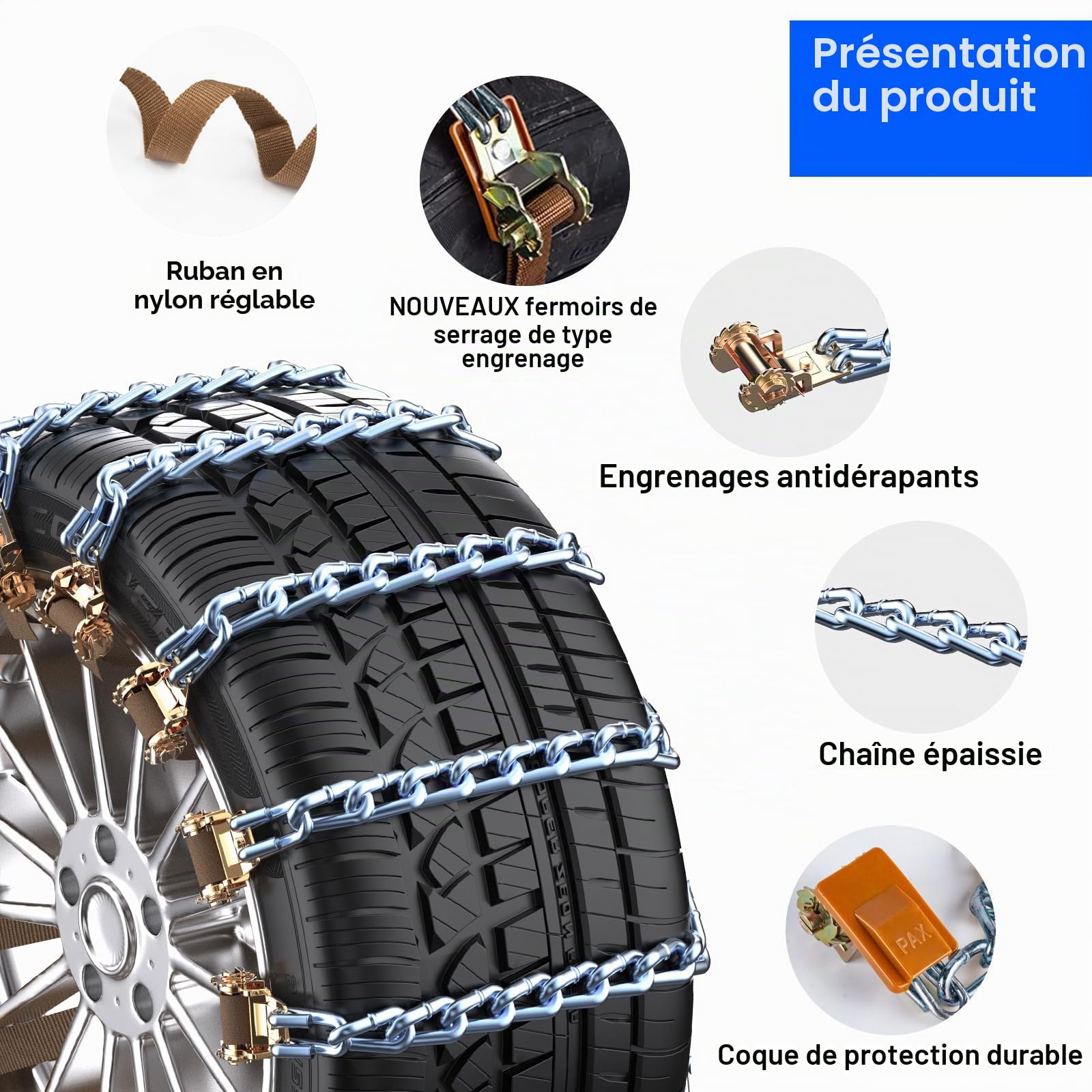 Manganèse Chaine Neige 10 pièces Ninonly pour Pneus 165 à 265 mm Chaînes à Neige pour Auto Voiture Camion SUV Chaine Neige Universelle pour Boue, Sable, Neige, Glace, Montée