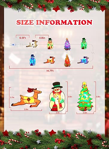 Miniatura 3 de Decoración de luces de ventana de Navidad, 15 calcomanías de cambio de luz LED que incluyen ciervos, árbol de Navidad, muñeco de nieve con 15 modos