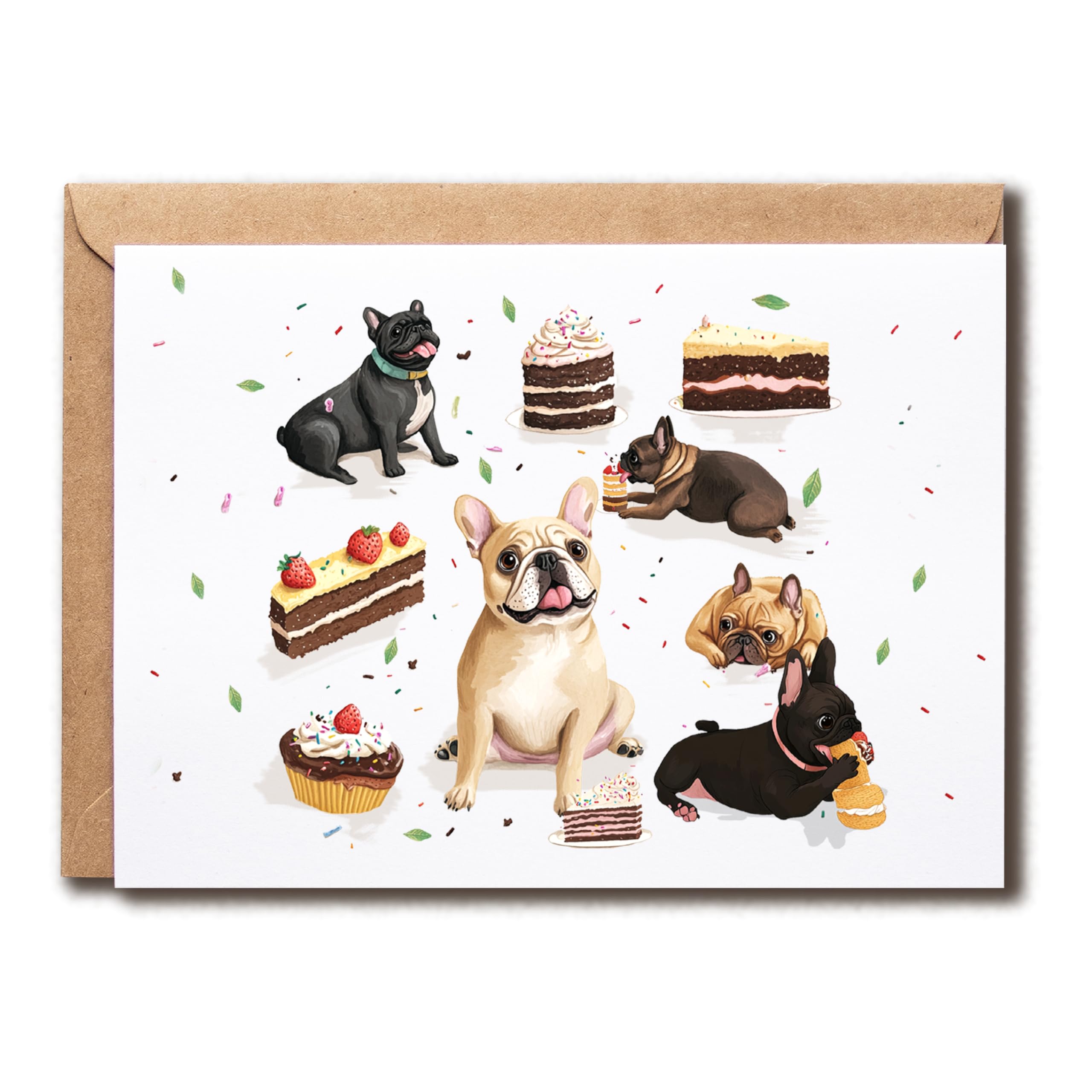 BDAKDesigns French Bulldog Eating Cake Card - French Bulldog Birthday Card - Dog Party Card - Gift For Dog Lover - Greeting Card - Cute Dog Card