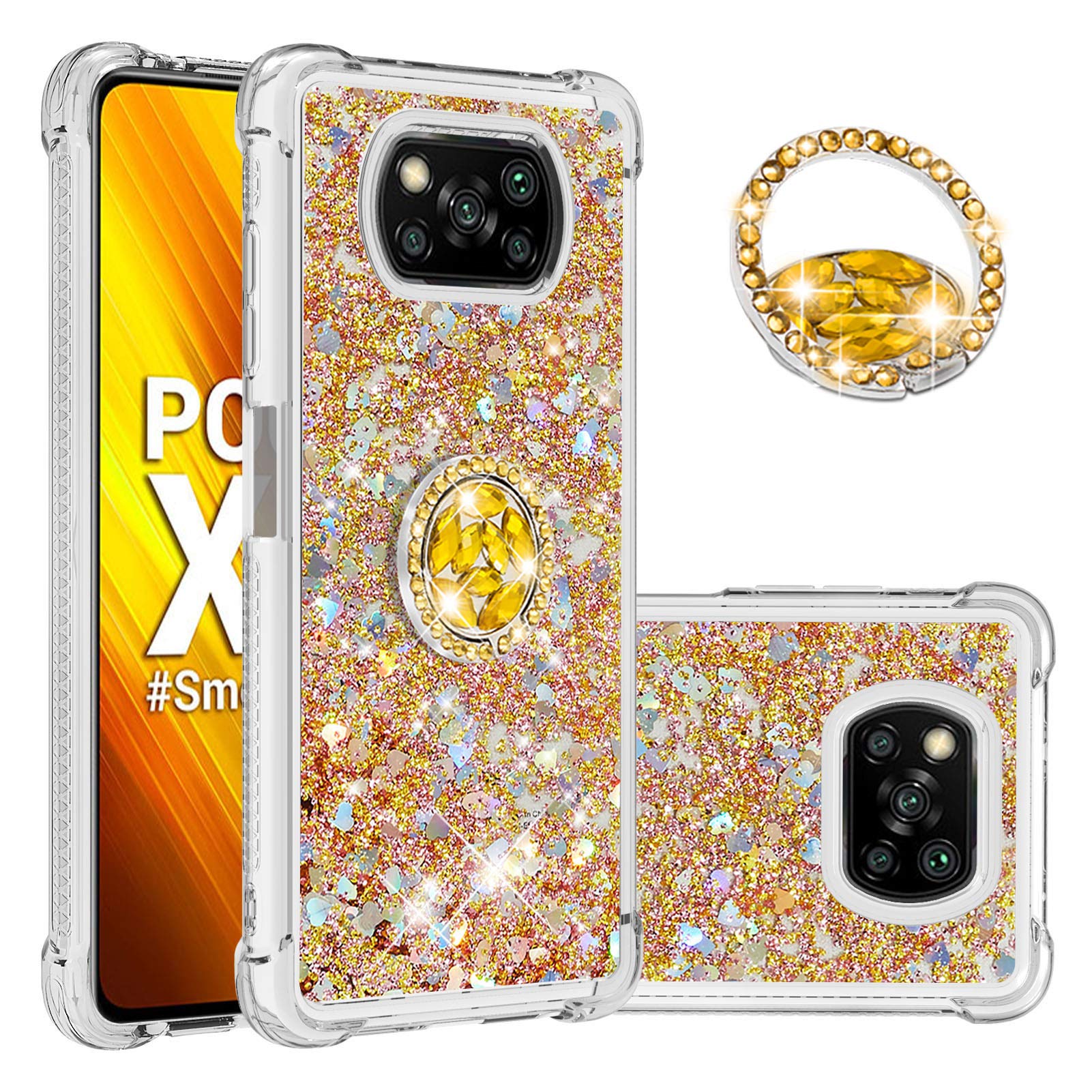 HiCASE Pro Cover per Xiaomi Poco X3 NFC, Glitter Liquido Silicone TPU Bumper Tel
