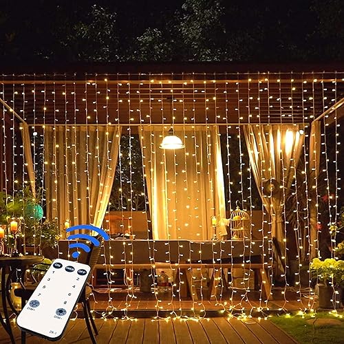 Miniatura 2 de JMEXSUSS 300 luces LED de cortina de color blanco cálido / 200 LED blanco cálido luces de Navidad al aire libre