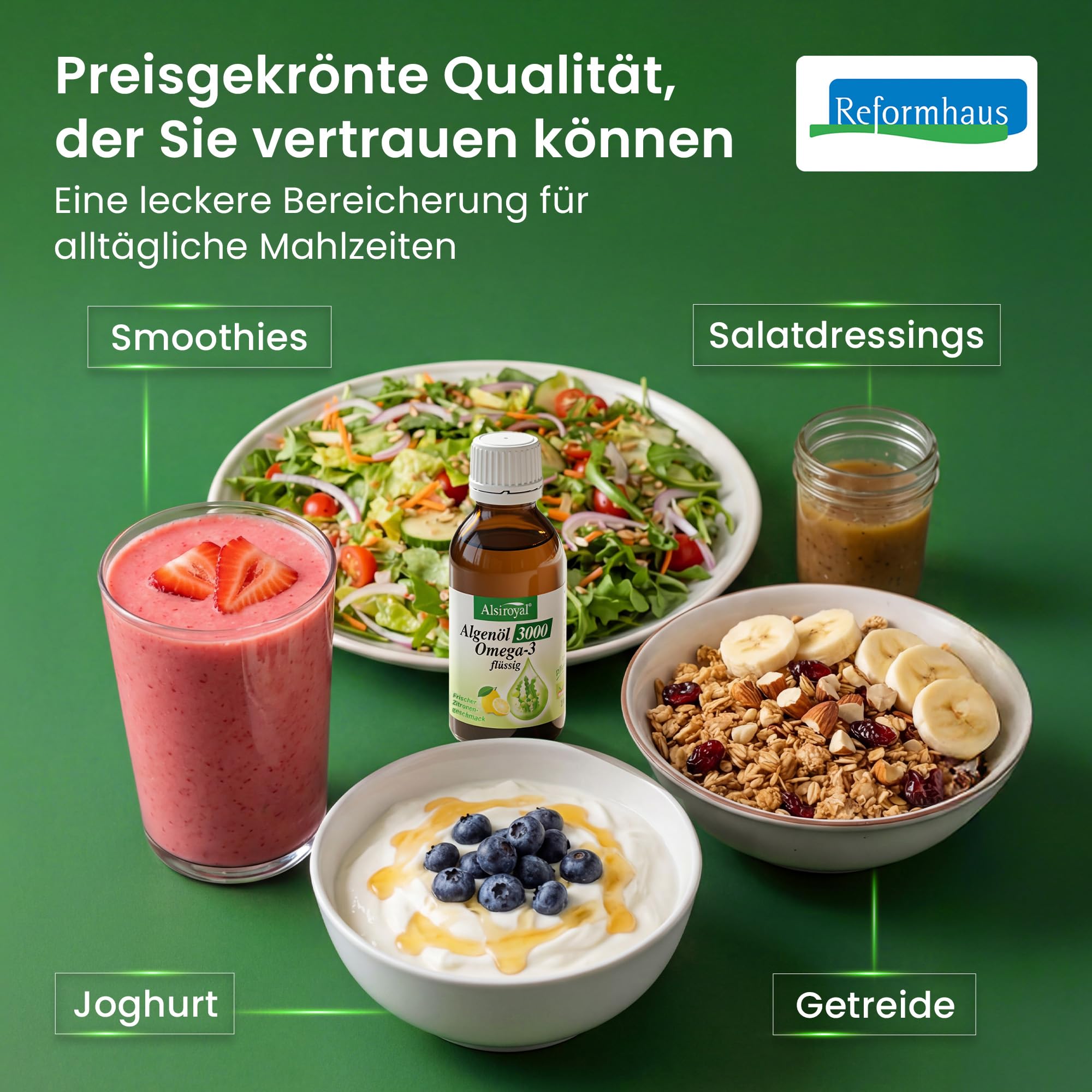 Alsiroyal Algenöl 3000 flüssig 200 ml Vorteilsgröße · 1090mg DHA+610mg EPA | 60% pflanzliches Omega-3 · vegane Alternative zu Fischöl · top Geschmack · stark für Herz, Augen, Gehirn · laborgeprüft