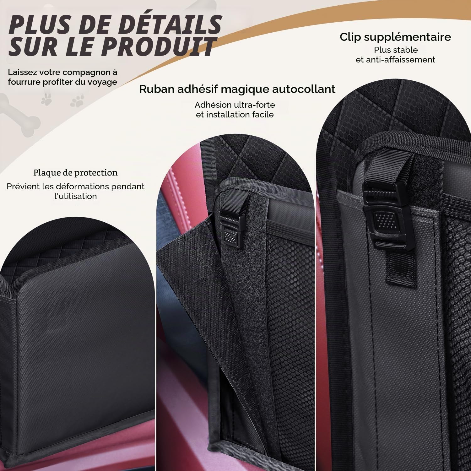 Siège Auto Chien Sécurisé Imperméable et Anti-Griffes, Filet de Rangement et Ceinture Sécurité Adjustable, Installation Facile sur Siège Passager pour Chiens de Petite et Moyenne Taille, Noir