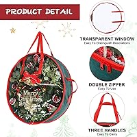 Vista 3 de Coume 4 bolsas de almacenamiento de coronas de Navidad, contenedor para coronas con ventana transparente para decoraciones de Navidad, bolsas