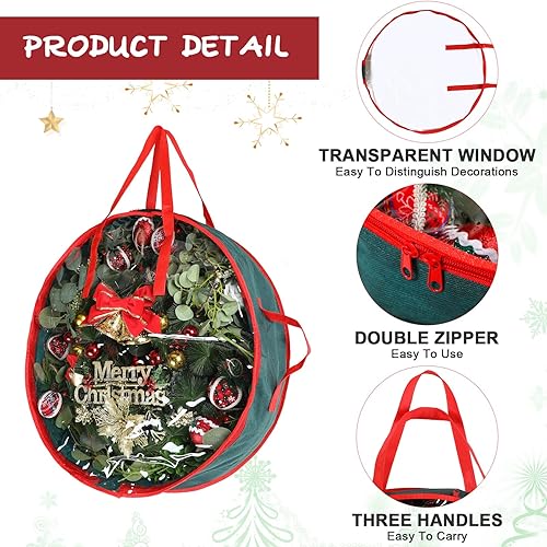 Miniatura 3 de Coume 4 bolsas de almacenamiento de coronas de Navidad, contenedor para coronas con ventana transparente para decoraciones de Navidad, bolsas de