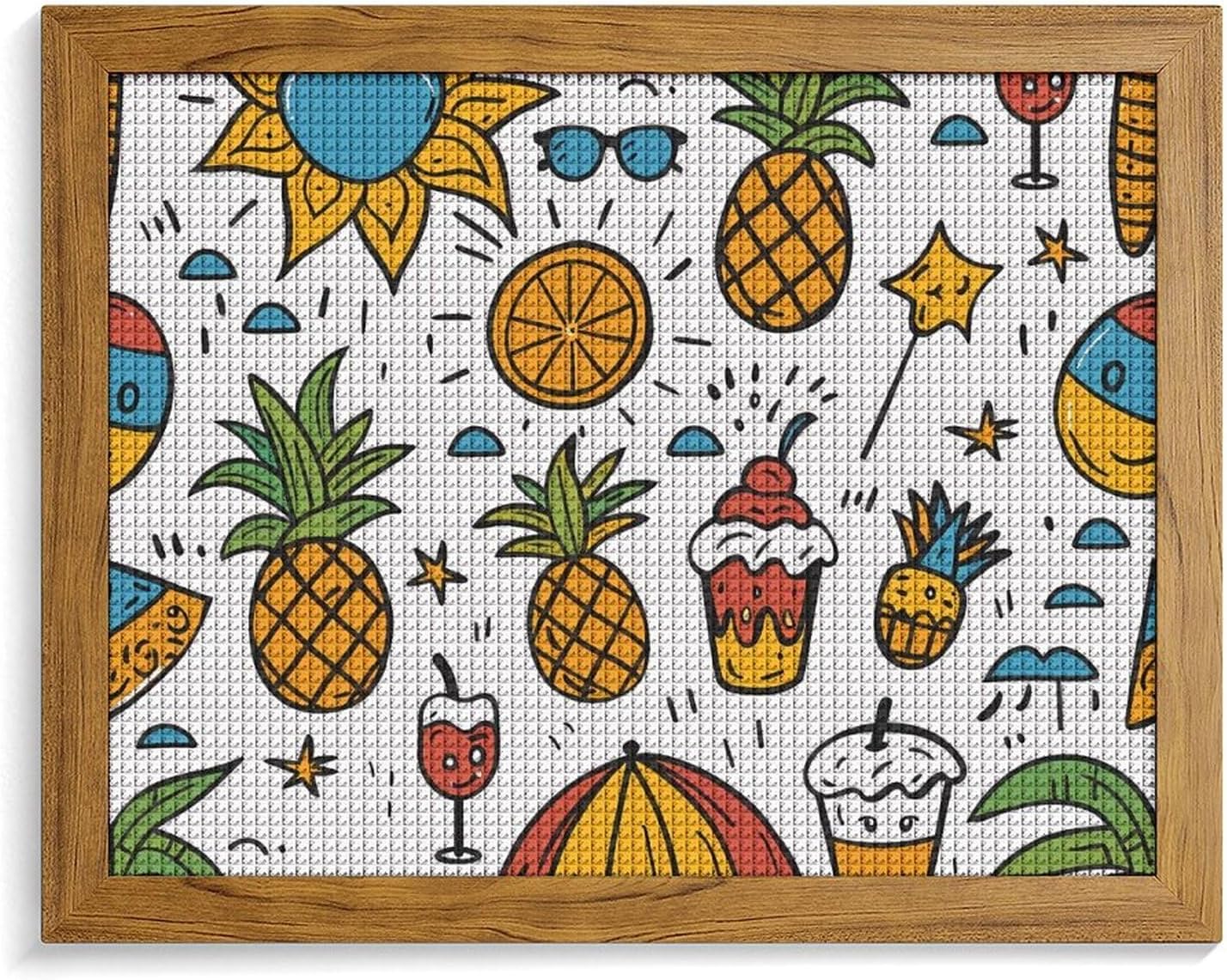 Summer Pineapple Ice Cream Orange Juice Printed Diamond 5D Painting Kits DIY Full Drill Crafts for Home Wall Decor 16x20 Inch Yellow Wood 50 * 40cm