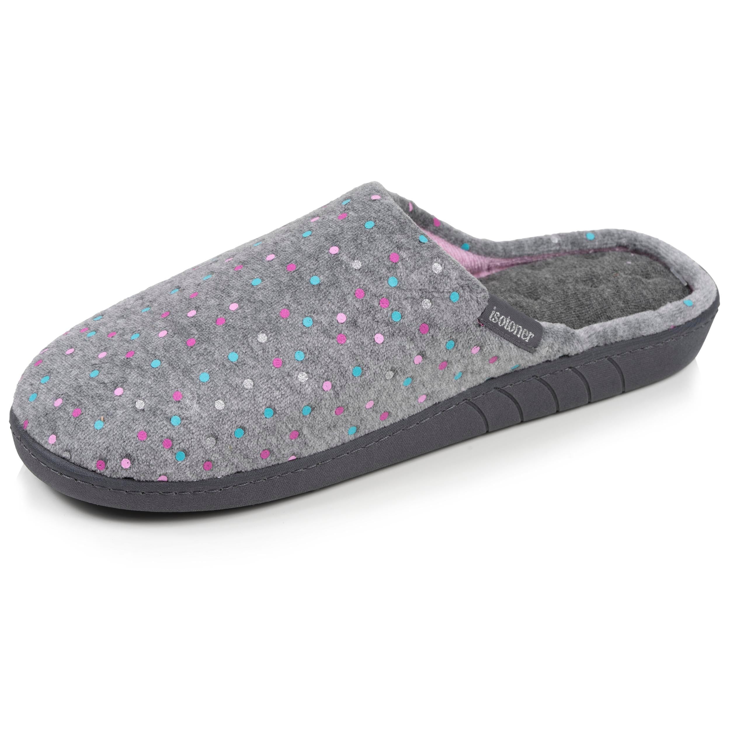 Isotoner Chaussons pantoufles Mules femme velours semelle ergonomique, mousse à mémoire forme, 38 EU, pois gris