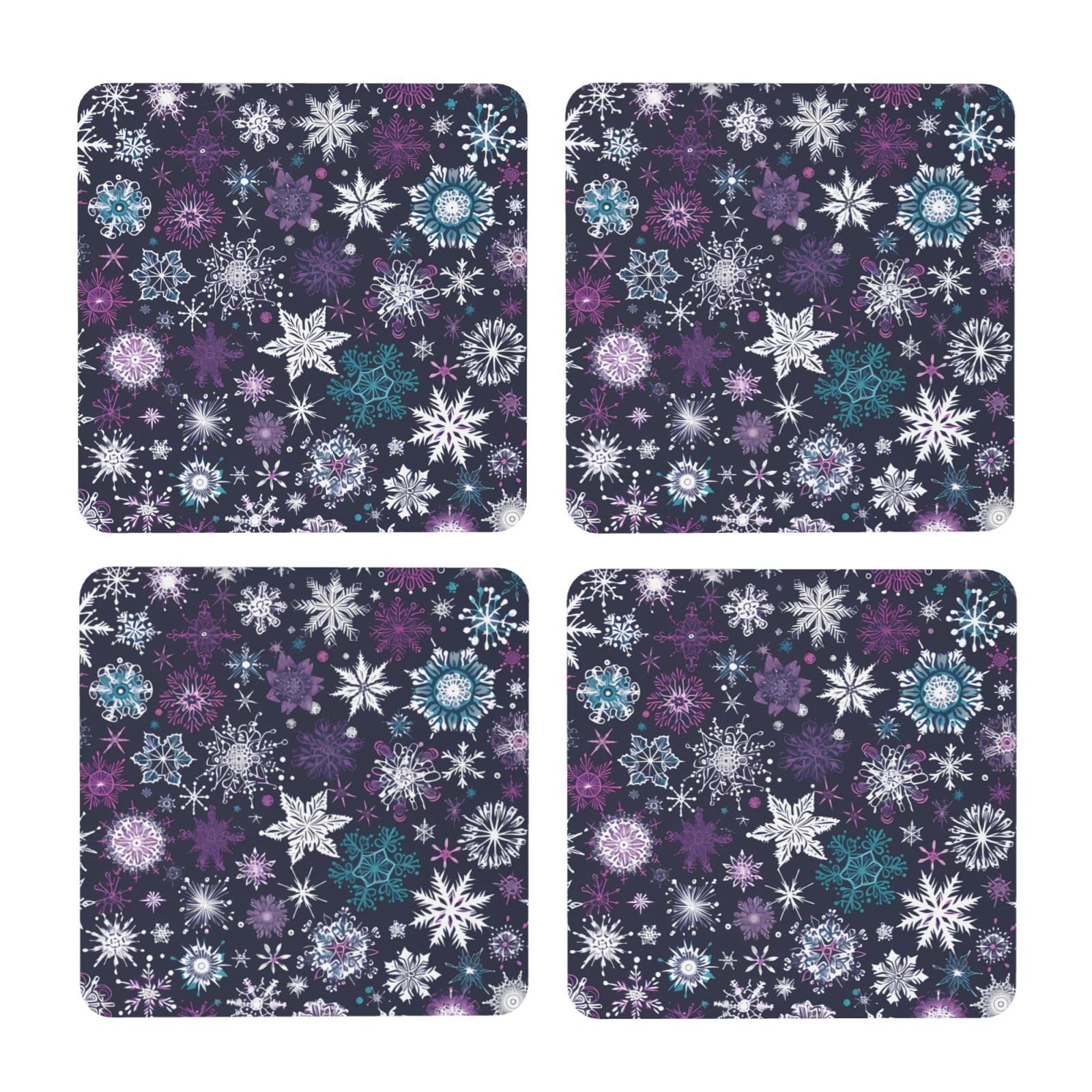 Bedbliss Purple Printed Square Coasters For Drinks Absorbent, 4 Pack Tea Coffee Wooden Coaster Set, Lightweight And Heat-Resistant Coasters With Cork Base For Protection Home