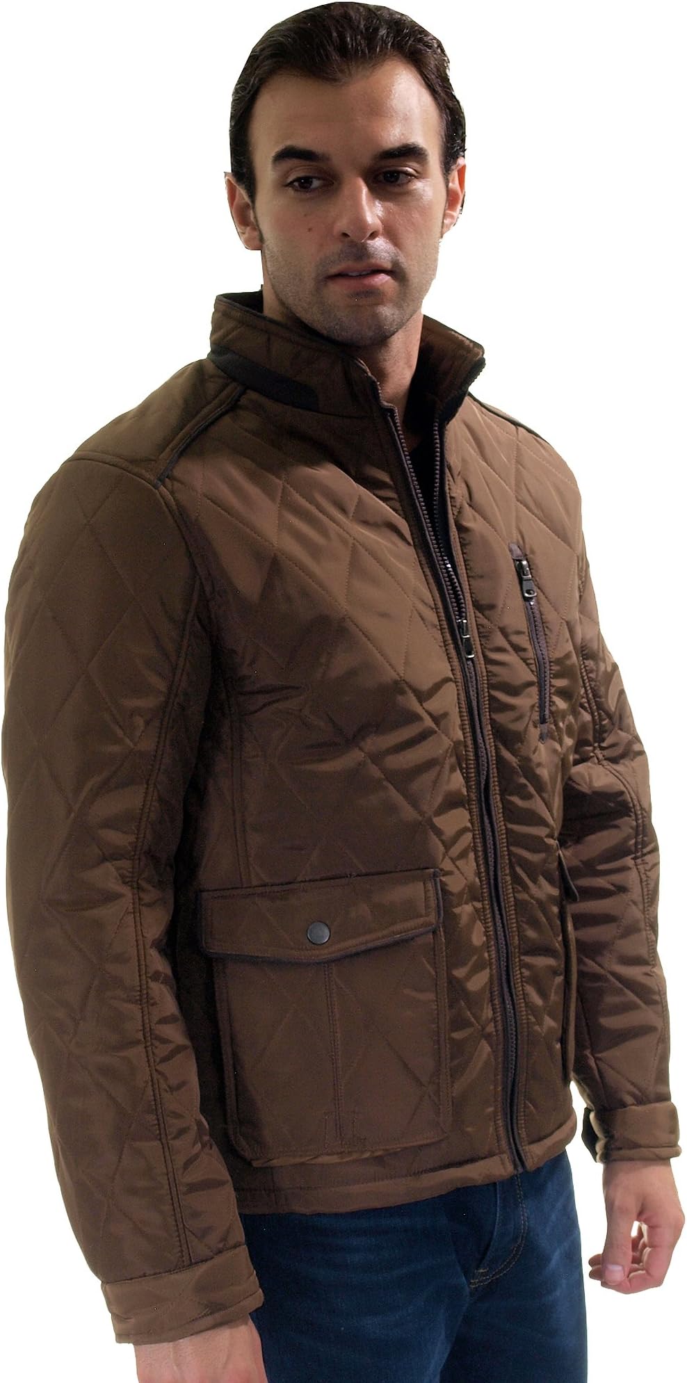 Rock Revolution Mens Quilted Fur Lined Zip up Jacket w/Suede Piping, Side Zipp & Cargo Pockets