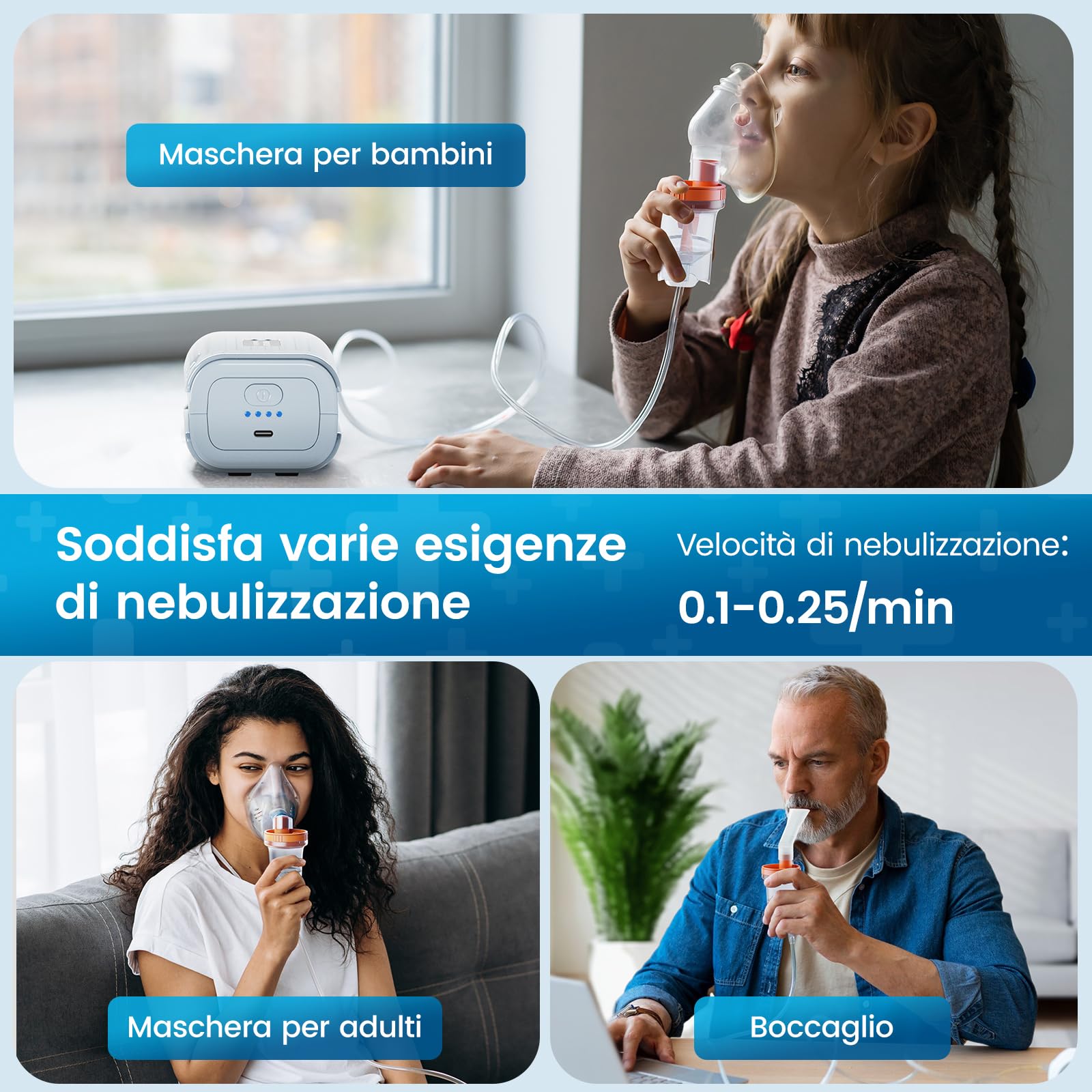 Aerosol Nebulizzatore A Compressore - Areosol per Bambini ed Adulti, Boccaglio E Maschera, Allevia Efficacemente le Malattie Sistemiche, Velocità di Atomizzazione Regolabile