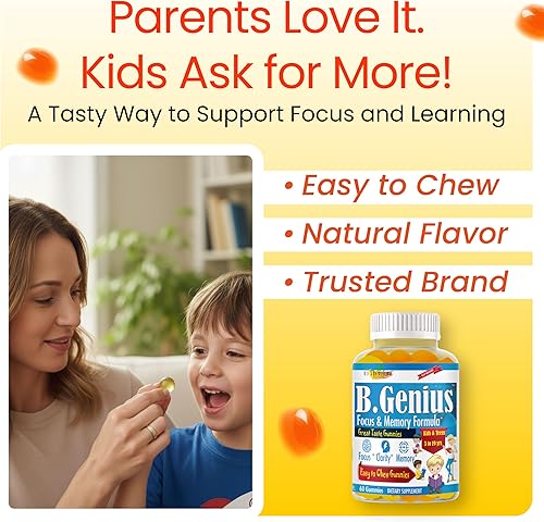 Miniatura 7 de B.Genius Focus Gummies para niños y adolescentes – Suplementos de concentración y atención para niños para memoria y concentración | Suplemento de