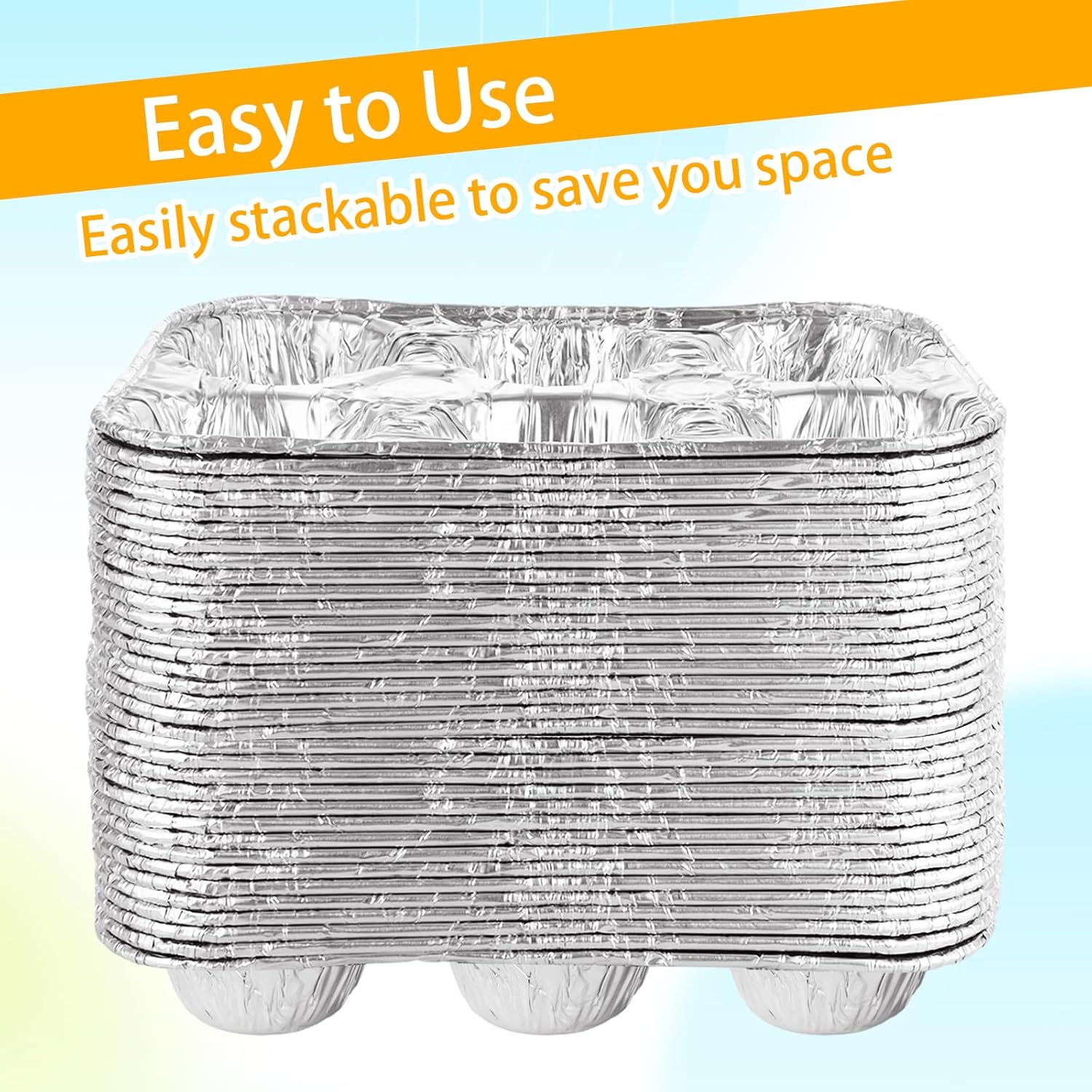 50 Pack 6-Cup Aluminum Muffin Pans, Disposable Muffin Tins for Baking, Standard Size Cupcake Pans for Baking Cupcakes, Muffins and Mini Quiches - 10 x 6.6 x 1.5 inch